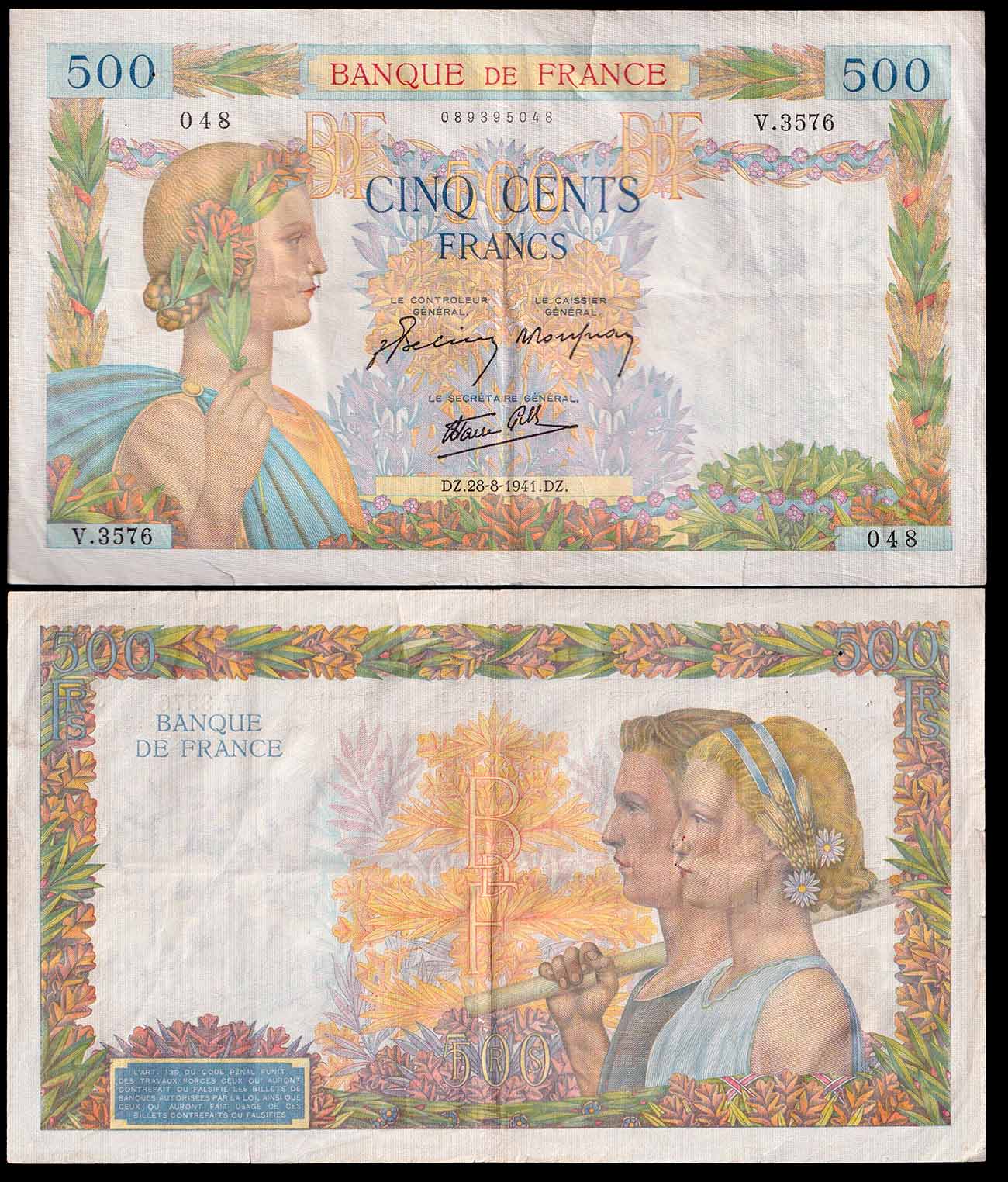FRANCIA 500 Francs 23-08-1941 BB+