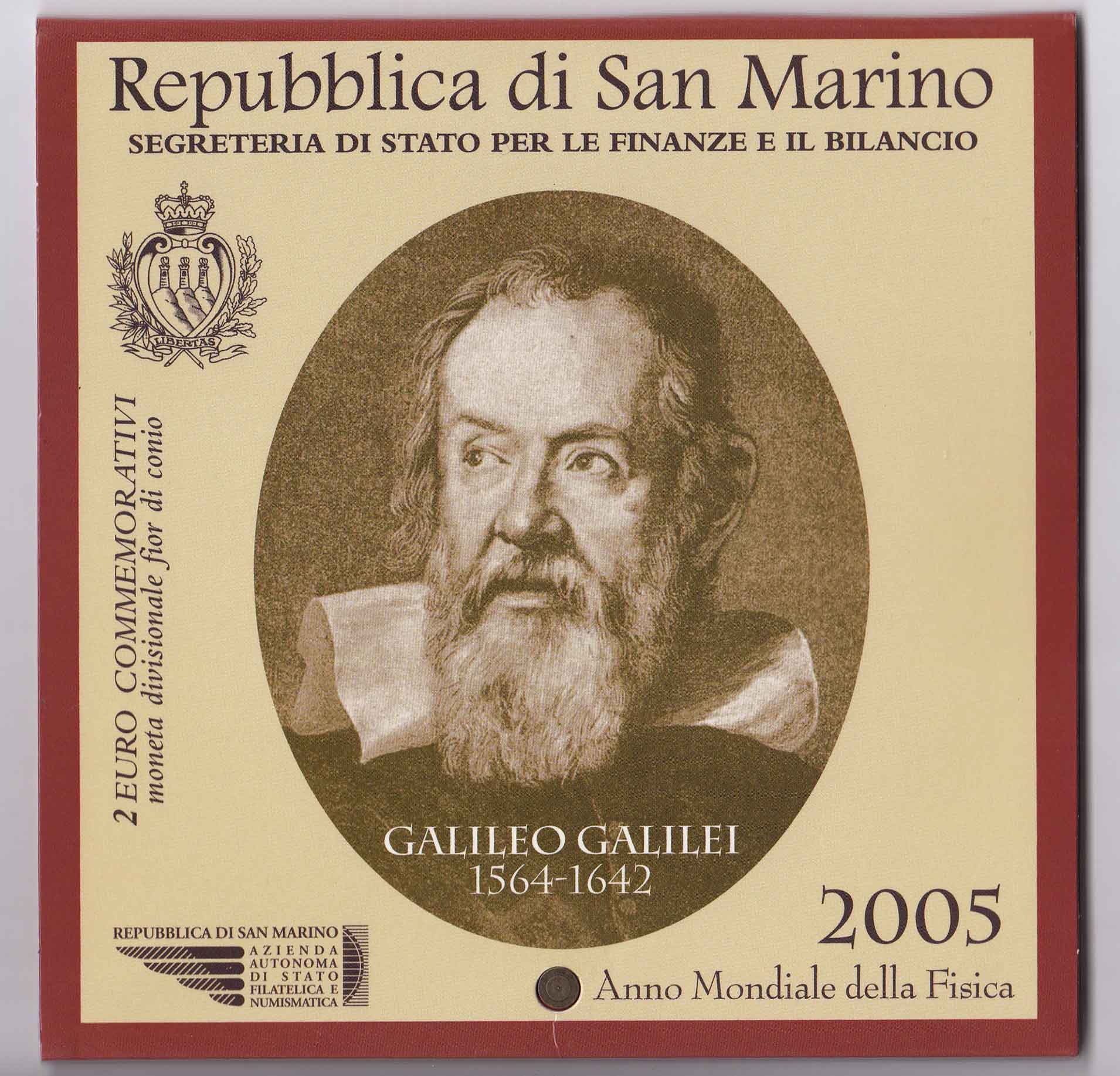 2005 - Galileo Galilei 2 Euro in Folder San Marino