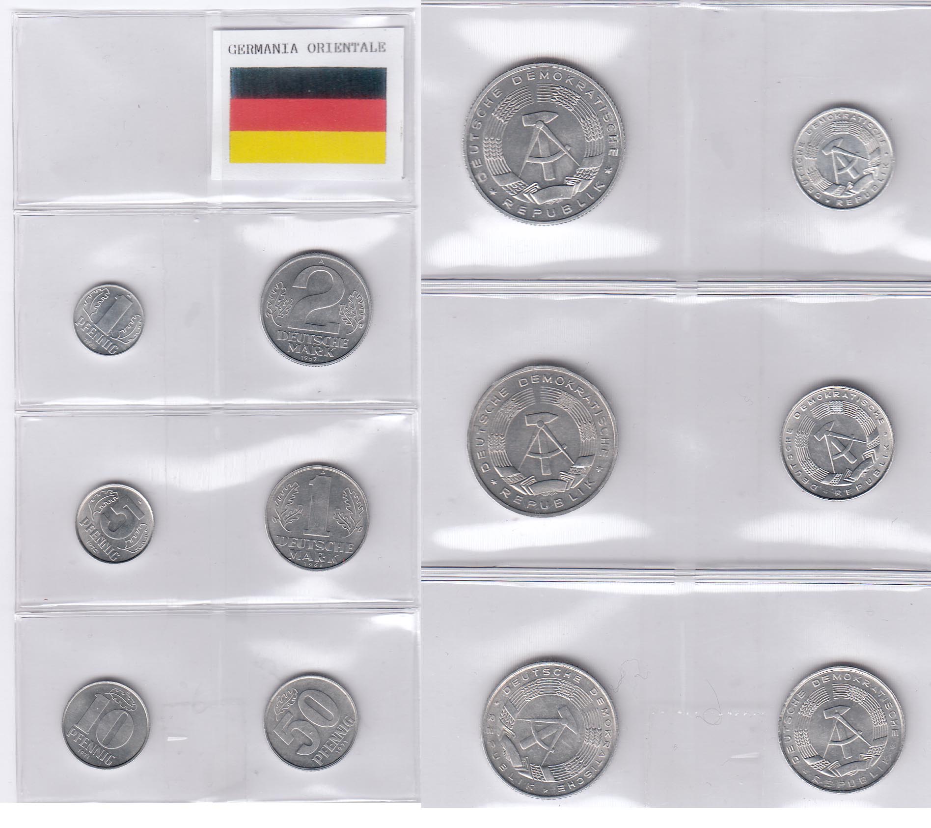 GERMANIA DDR Serietta composta da 1 - 5 - 10 - 50 - Pfenning 1 - 2 Mark Anni Misti Spl