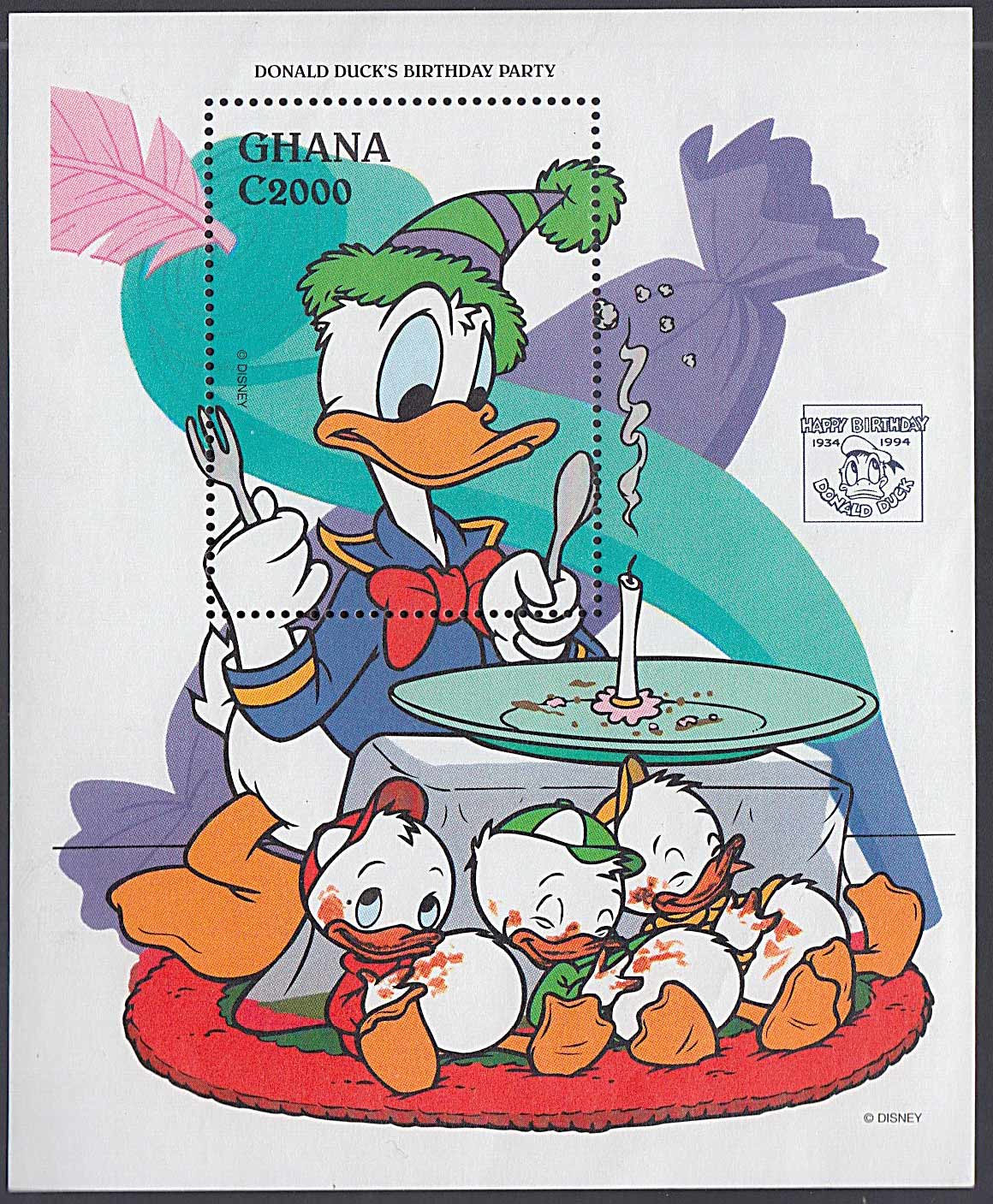 GHANA due foglietti nuovi  DISNEY PAPERINO HAPPY BIRTHDAY 1994