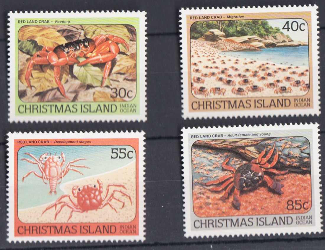 CHRISTMAS ISLAND seire 4 valori nuovi tematica Granchi anni 80