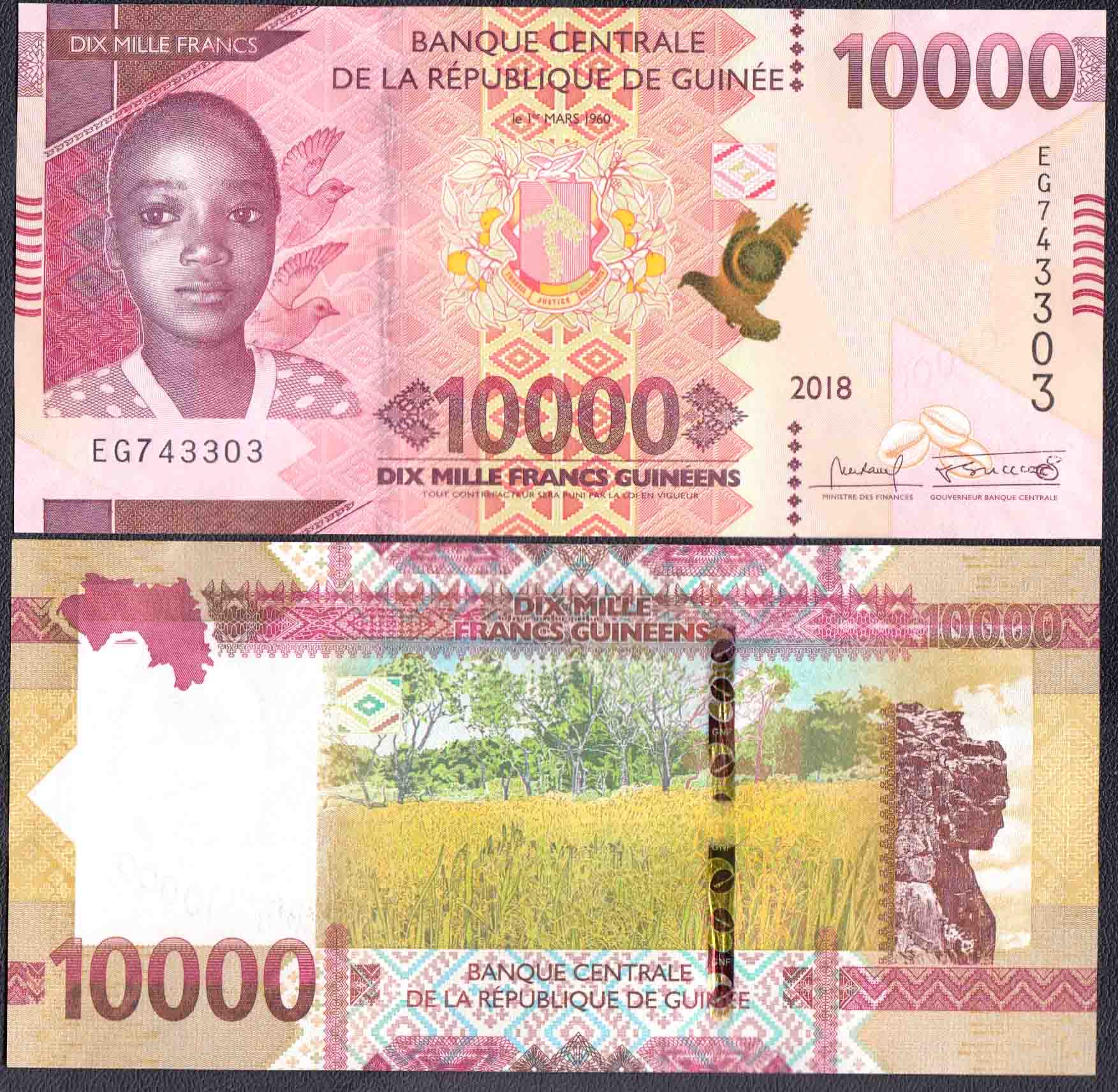 GUINEA 10.000 Francs 2018 Fior di Stampa