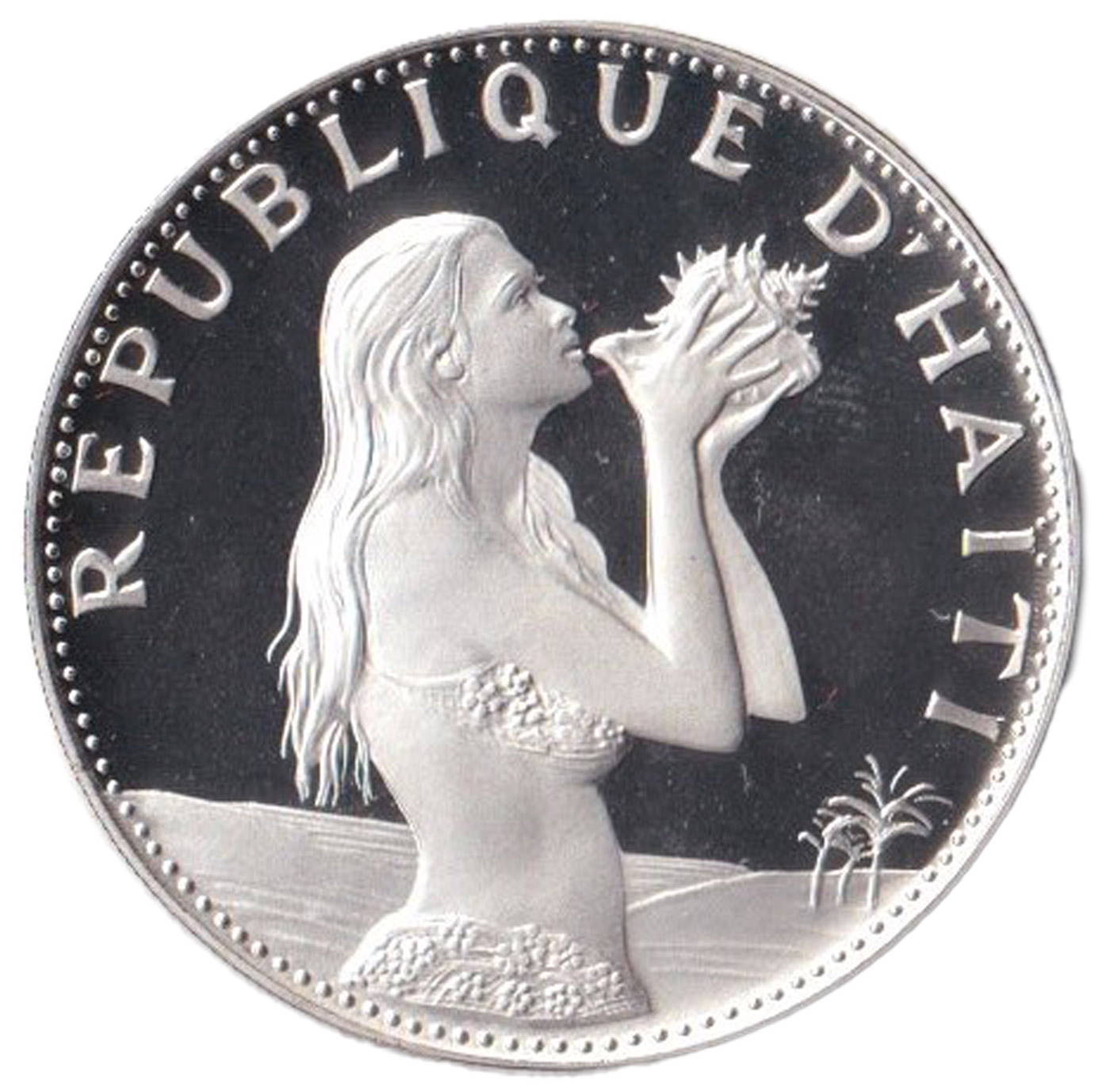 HAITI 50 Gourdes 1973 Argento Proof Donna sulla spiaggia KM 104.1