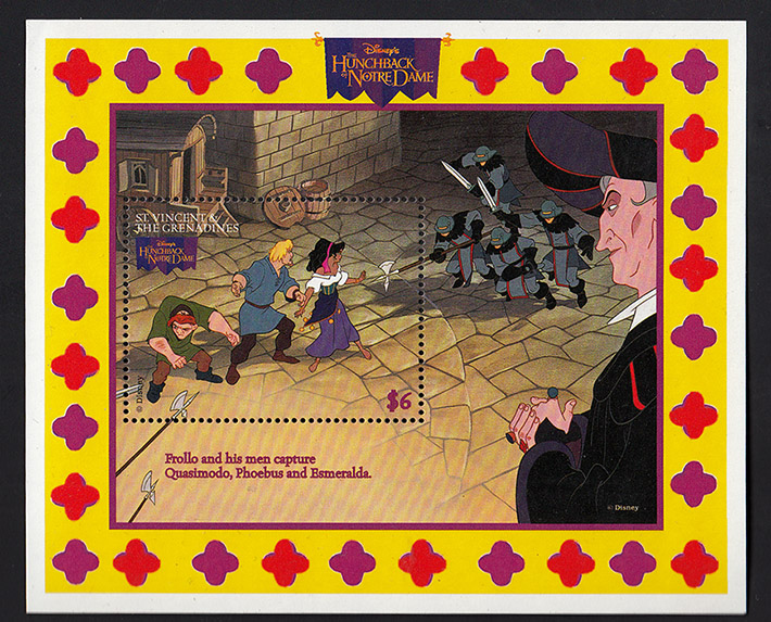 St. VINCENT and THE GRENADINES 1996 foglietto con scena tratta dal film Disney Il Gobbo di Notre Dame