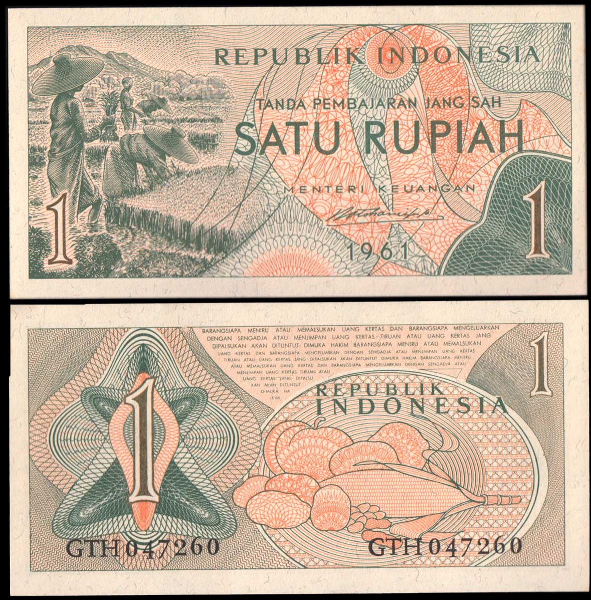 INDONESIA 1 Rupiah 1961 Fior di Stampa