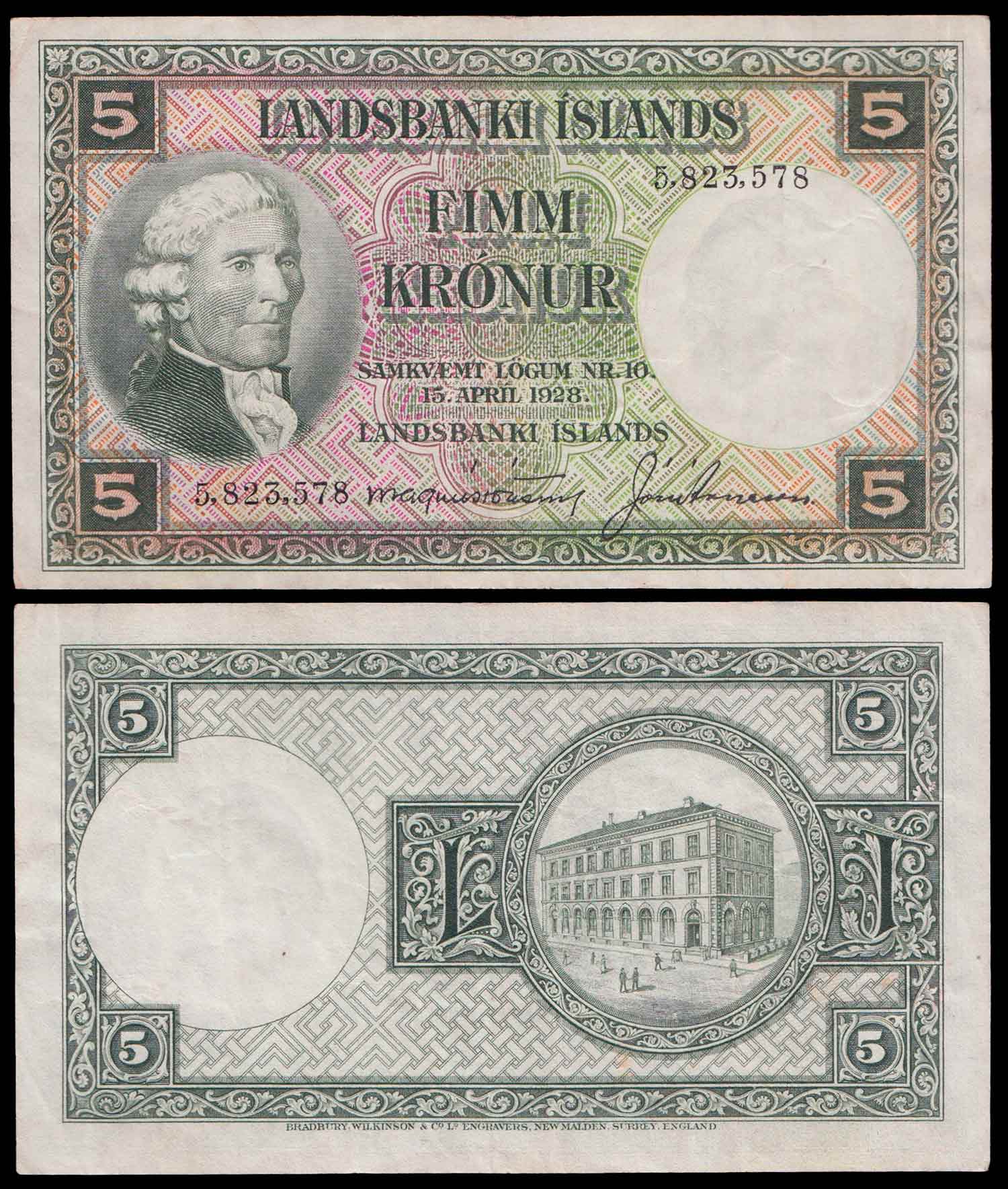 ISLANDA 5 Kronur J Eiriksson 1928 Splendida+