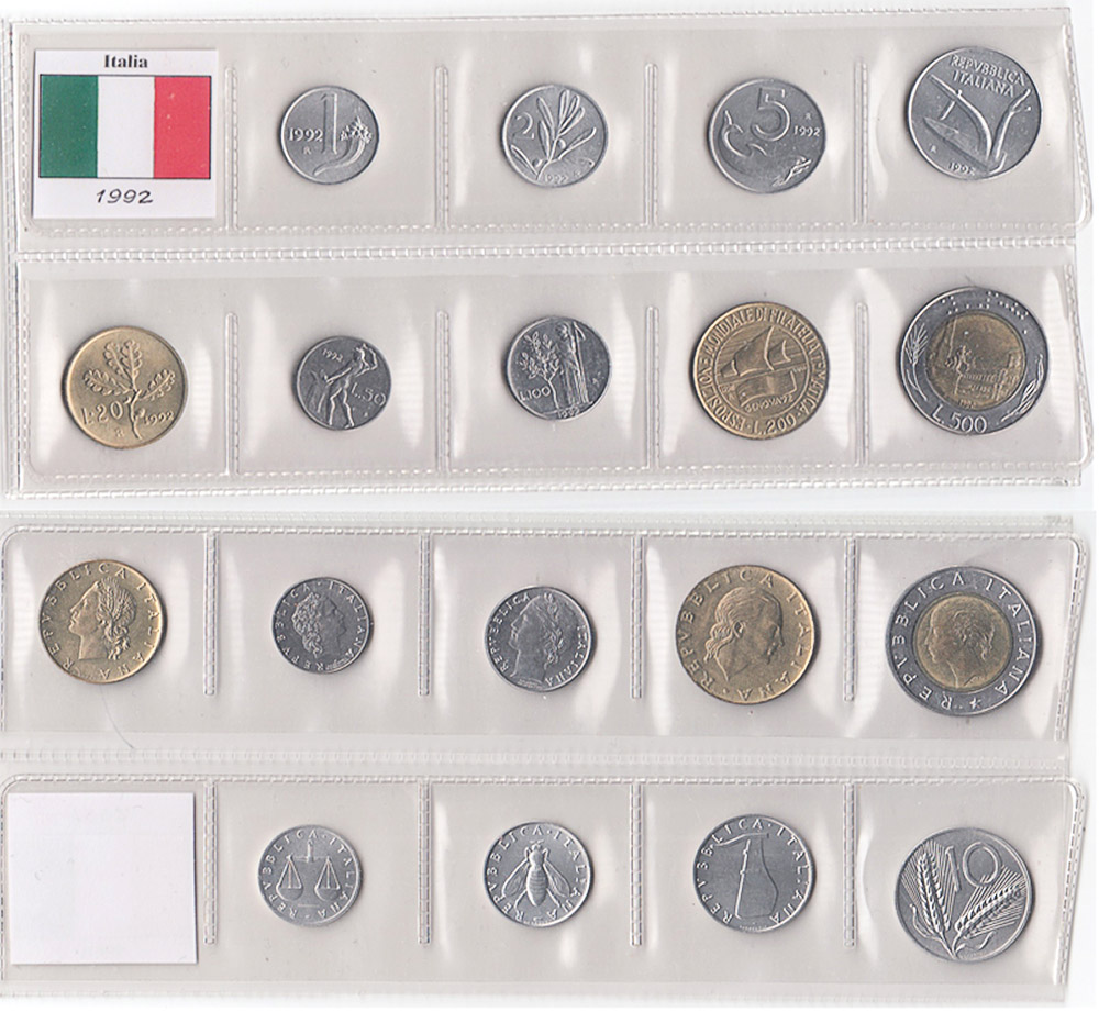 1992 - Serietta di 9 monete tutte dell' anno Fior di Conio + 200 lire Comm. Genova