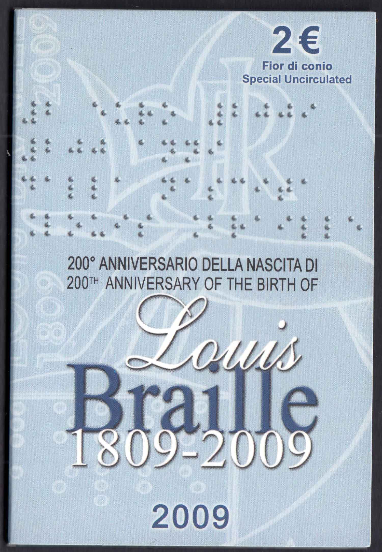 2009 Braille 200 Anniversario della Nascita 2 € in folder Italia