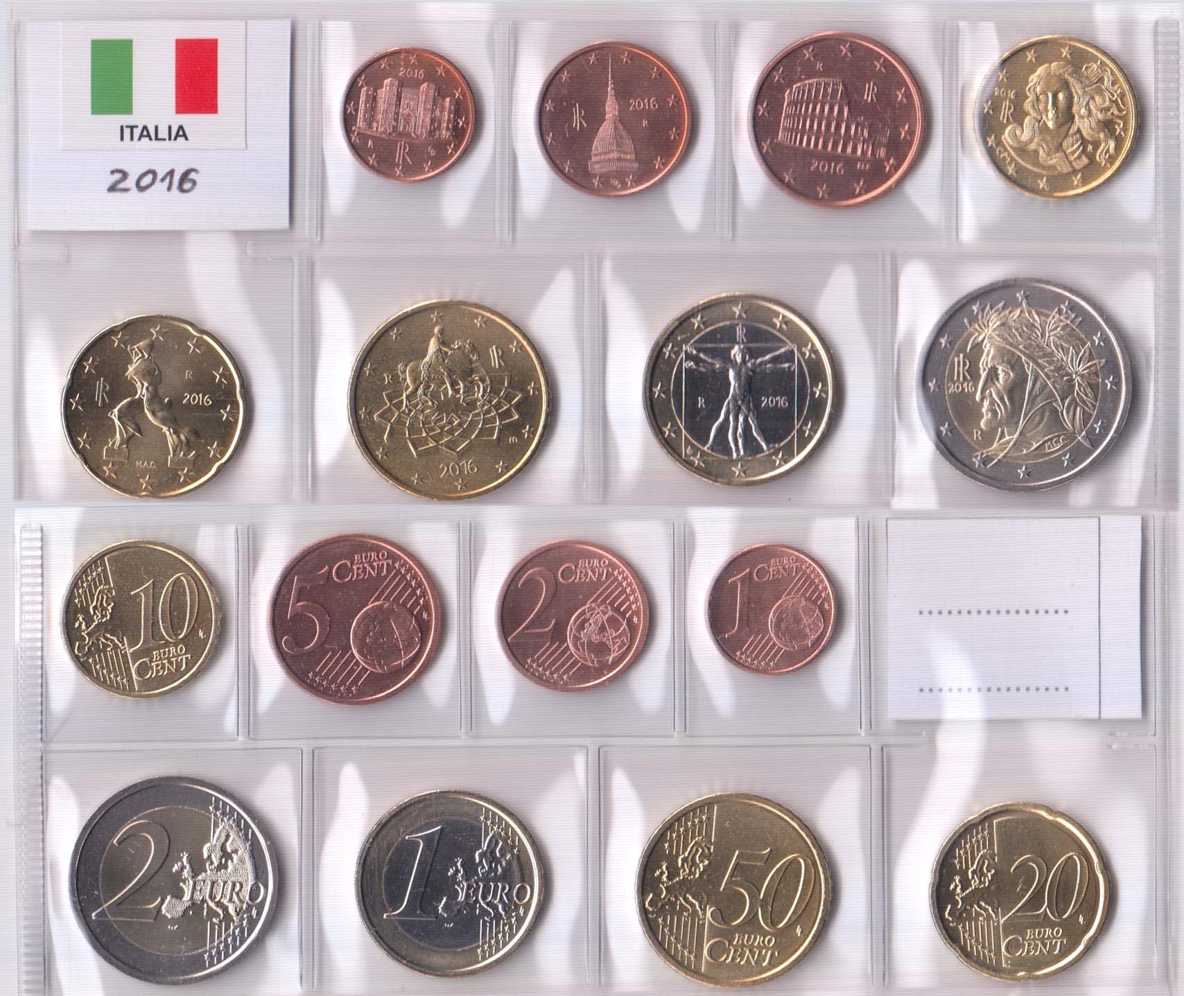 2016 - Italia serie 8 monete euro da divisionale fdc