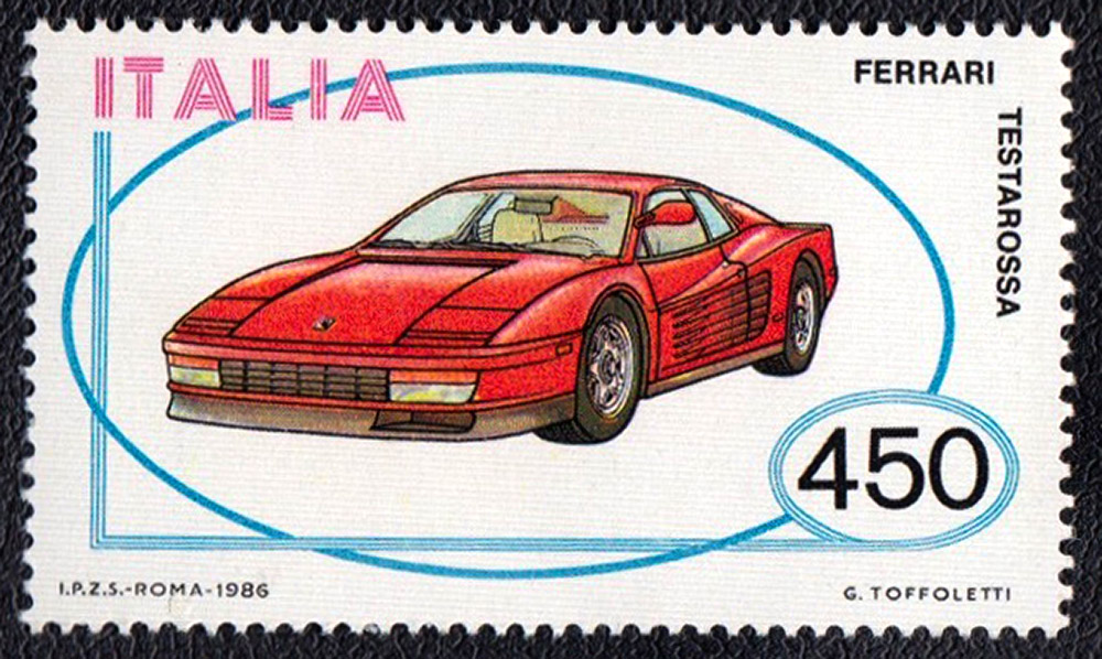 1986 - ITALIA  francobollo dedicato alla Ferrari Testarossa nuovo L. 450