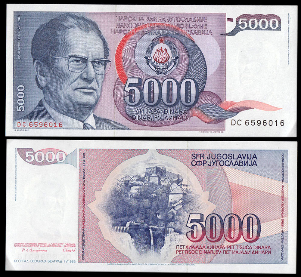 YUGOSLAVIA 5000 Dinara 1985-91 BB+ Vendita multipla