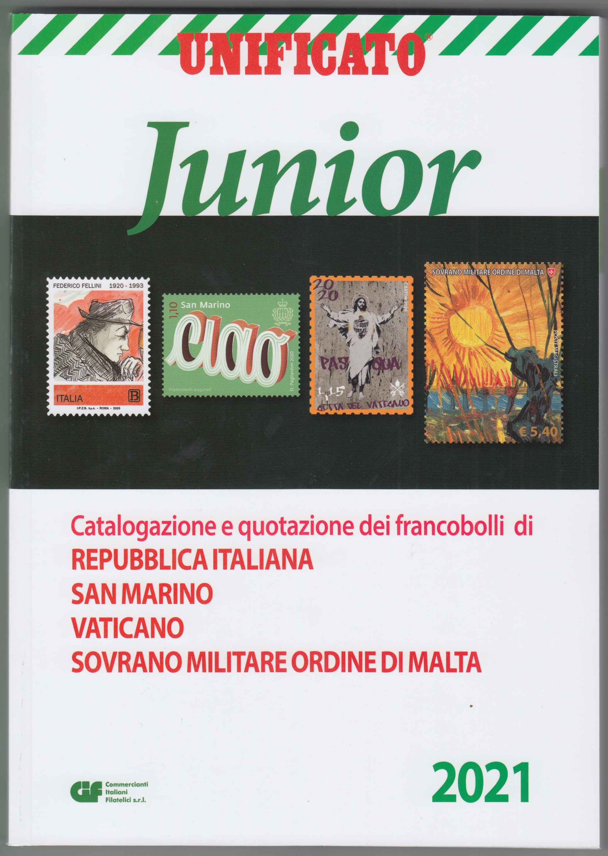Catalogo Unificato Junior 2021 per francobolli Italia San Marino Smom Vaticano