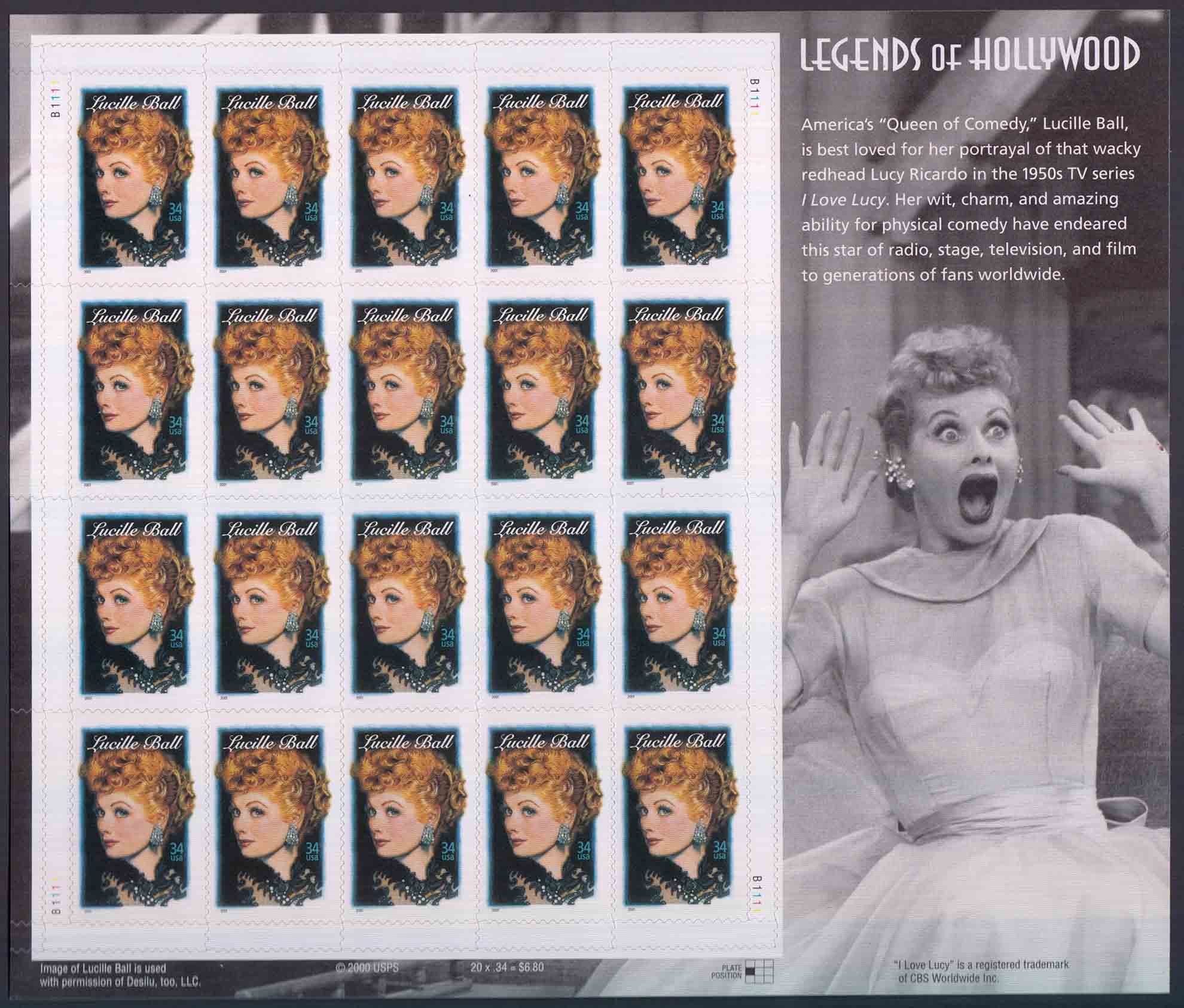 STATI UNITI AMERICA 2000 foglietto Legends of Hollywood Lucille Ball nuovo