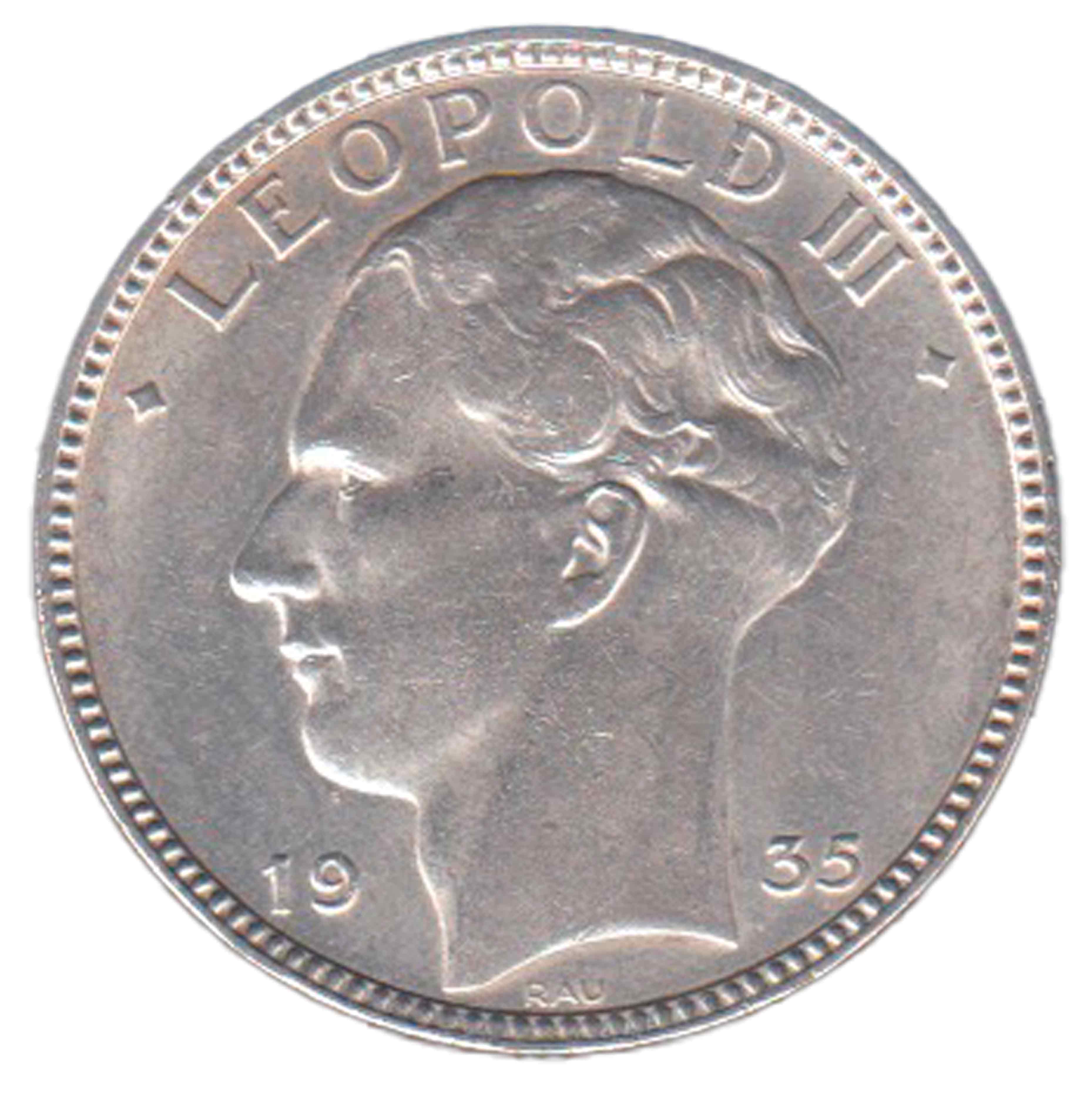 BELGIO 20 Francs Argento 1935 Leopoldo III BB+