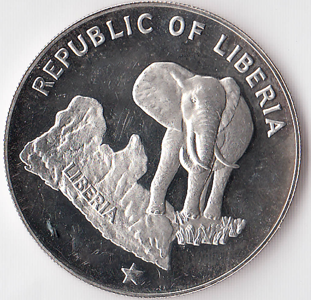 LIBERIA 5 Dollari 1973 Argento Q/Fdc