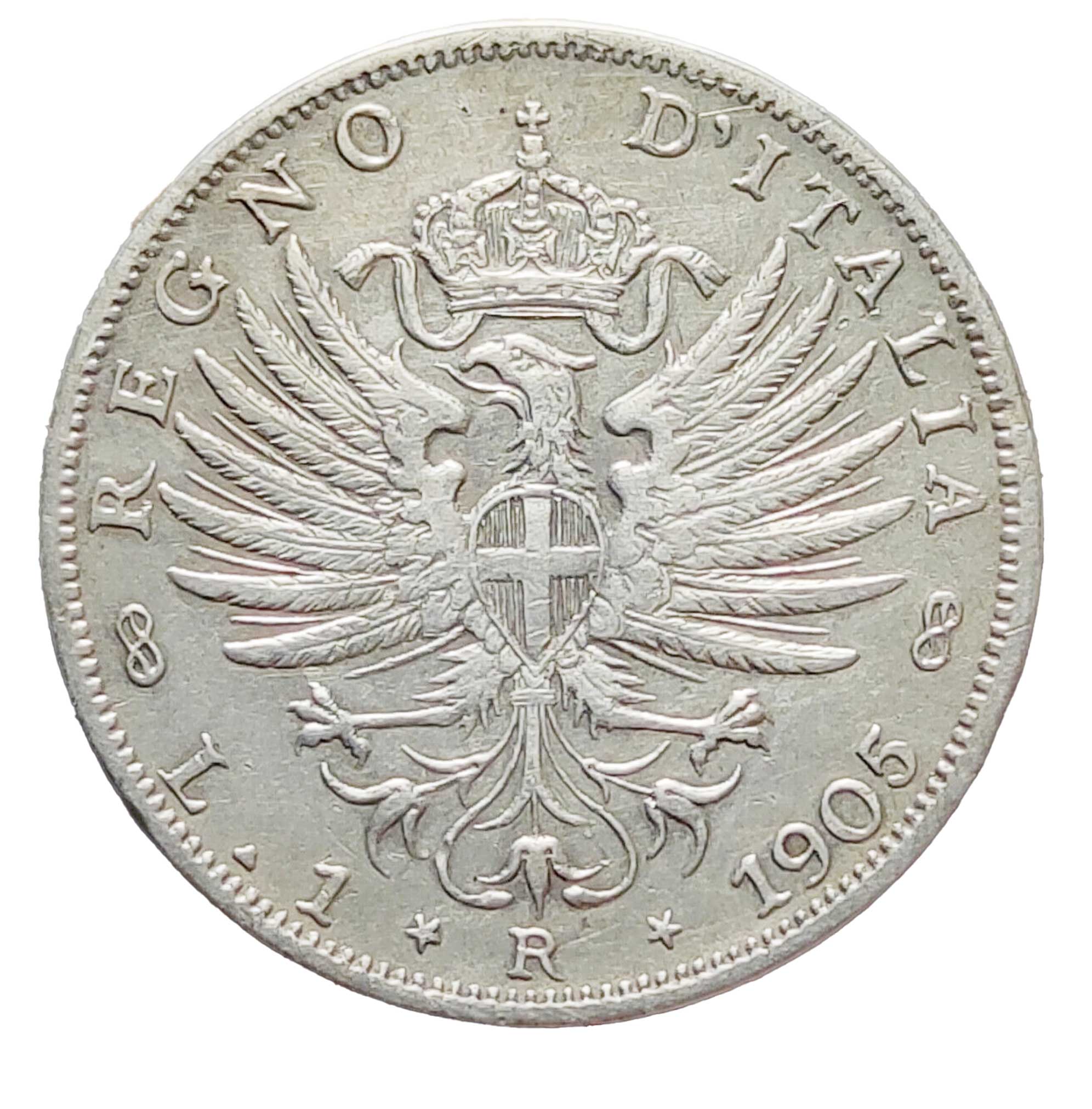 Vittorio Emanuele III Lire 1 1905 Aquila Sabauda R2 MB-B