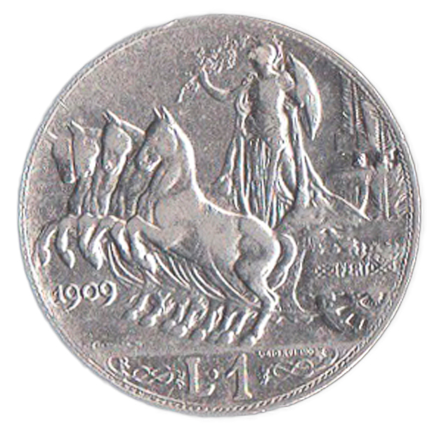 1909 1 Lira Sigillato Quadriga Veloce Conservazione Spl