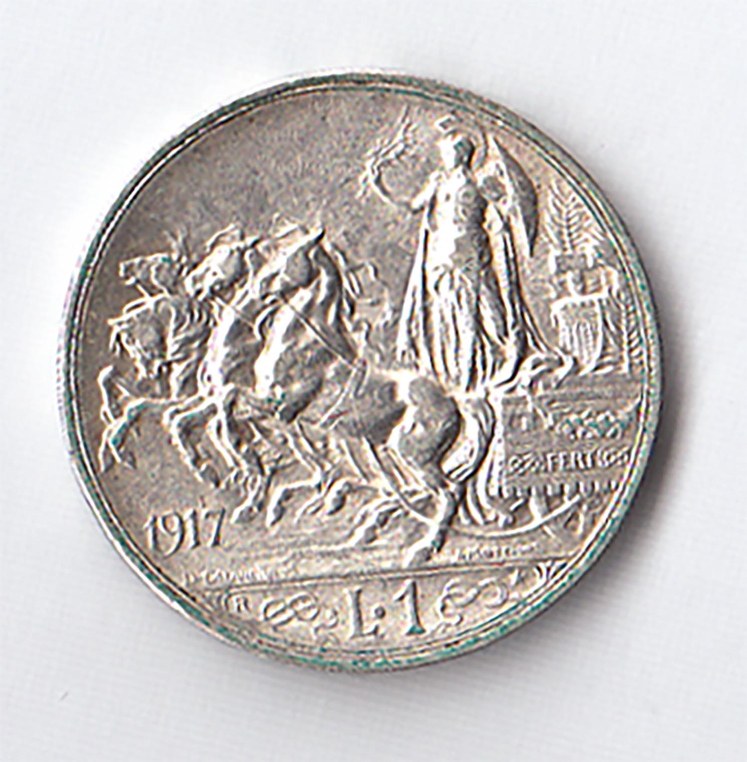 1917 1 Lira Quadriga briosa Discreta Conservazione Vittorio Emanuele III