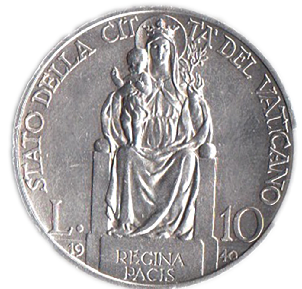 1940 - 10 Lire Vatican Pio XII Madonna della Pace Fior di Conio