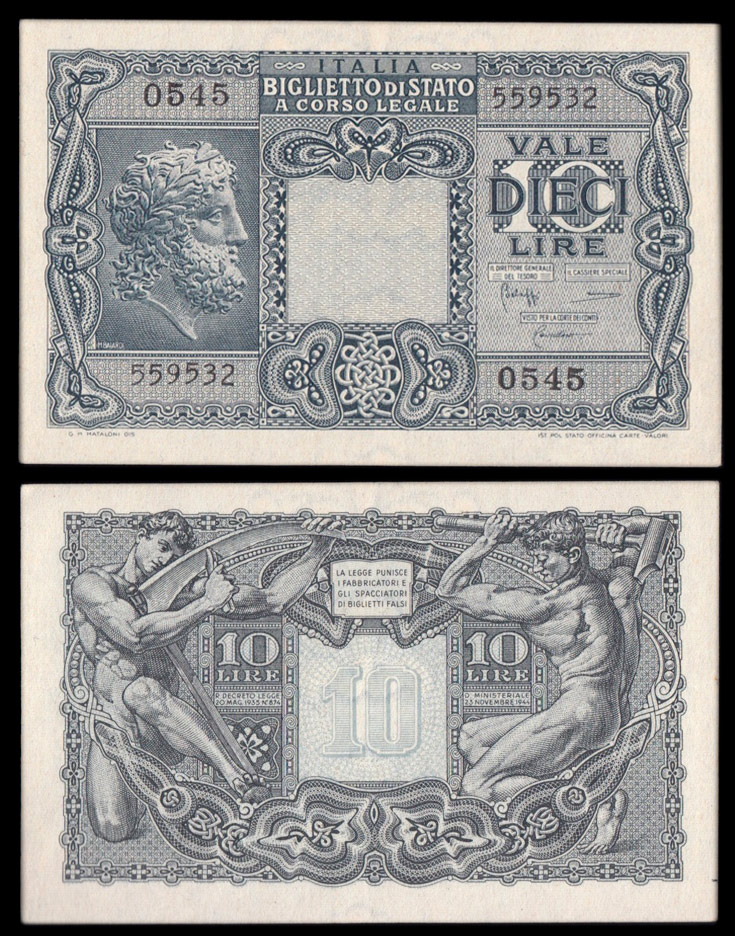 1944 - 10 Lire 1944 Luogotenenza Bolaffi/Cavallaro/Giovinco Fds