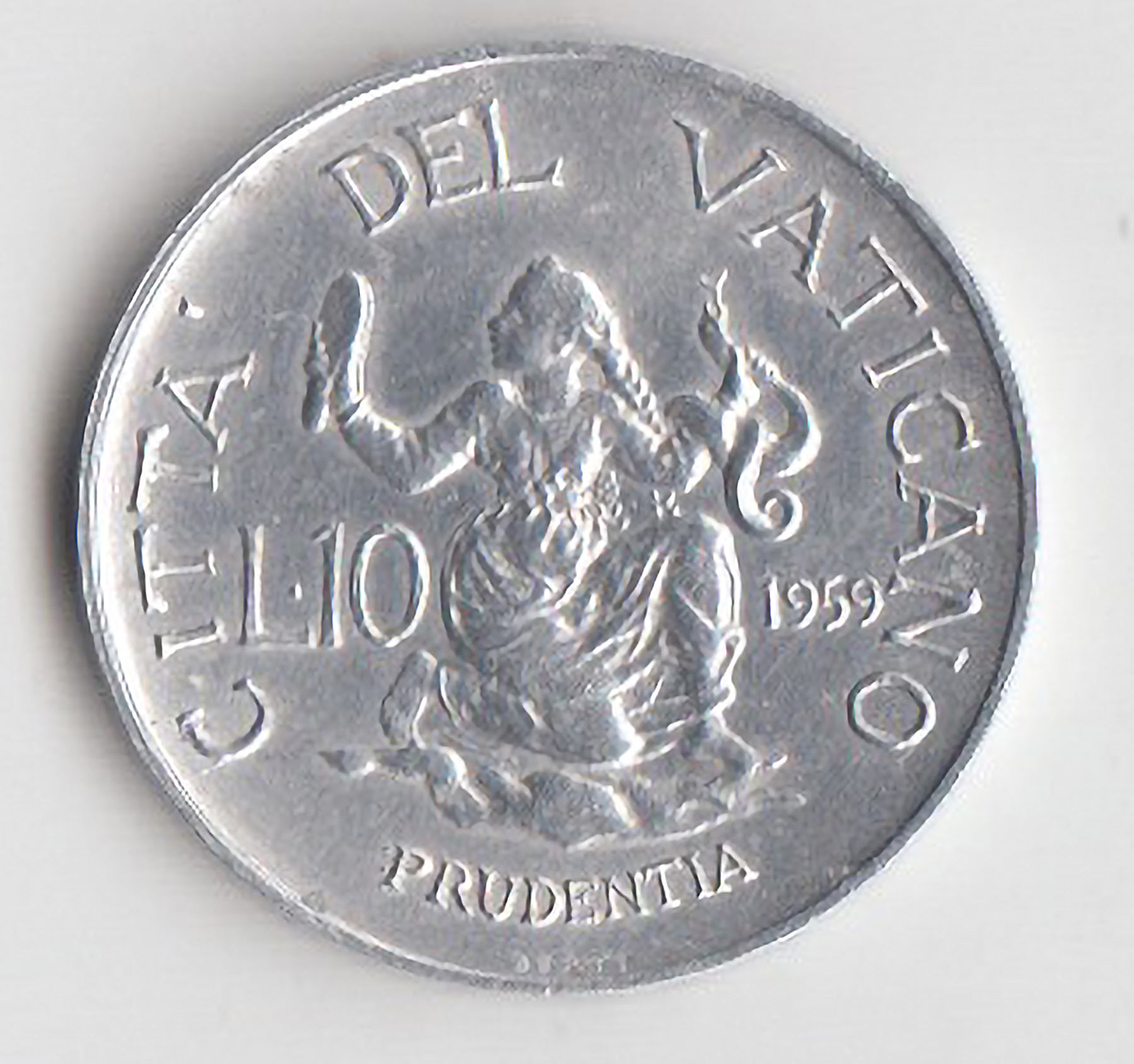 1959 - 10 Lire Vaticano Giovanni XXIII Prudentia ANNO I Spl+