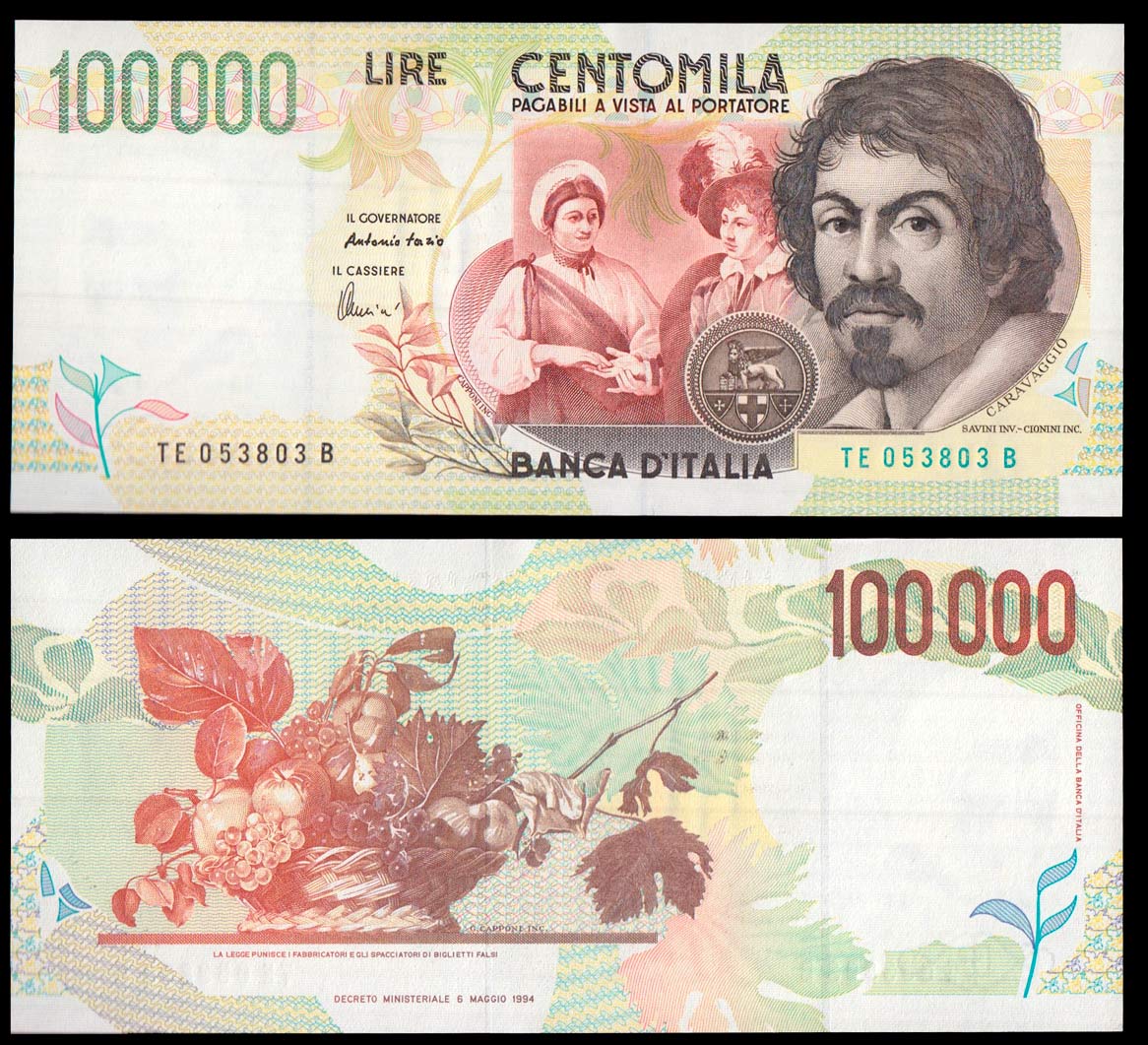 1998 - 100.000 Lire Caravaggio 2° Tipo Lett. E Fds