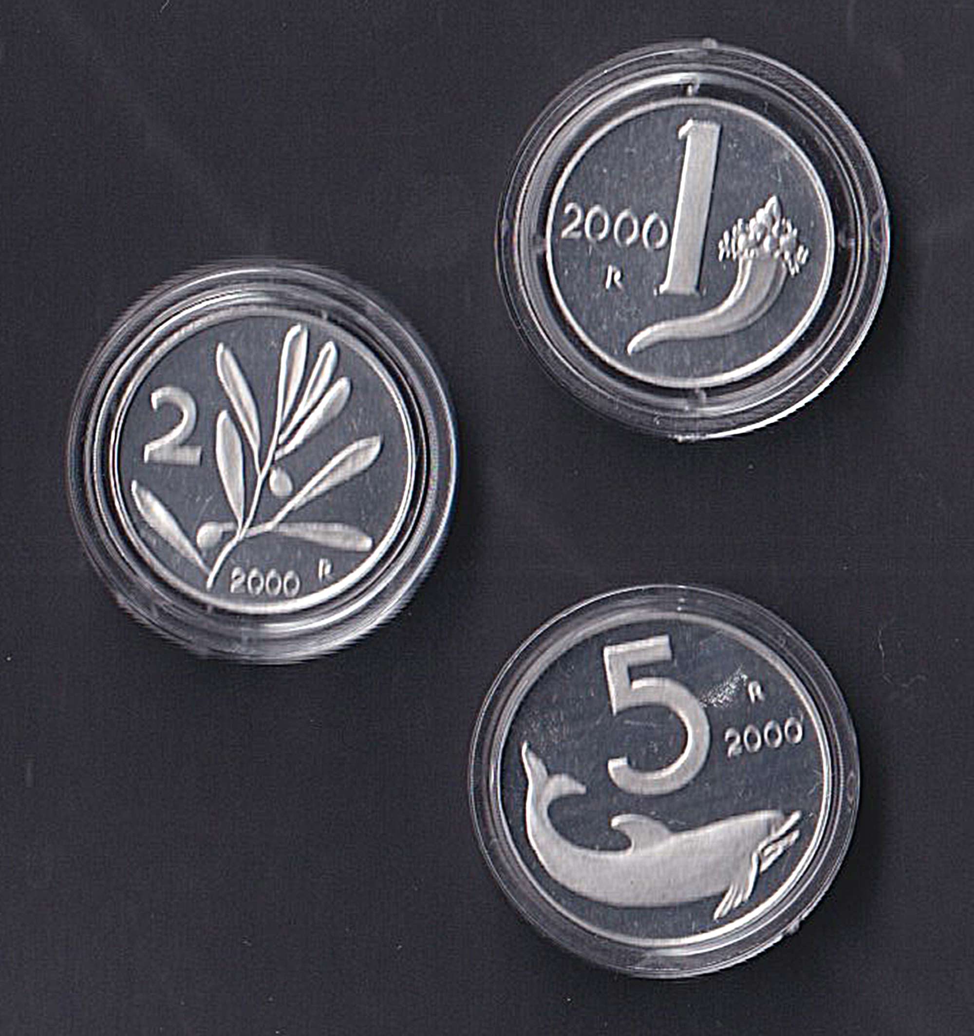 2000 - ITALIA 1 Lira + 2 + 5 Lire  Proof Fondo Specchio