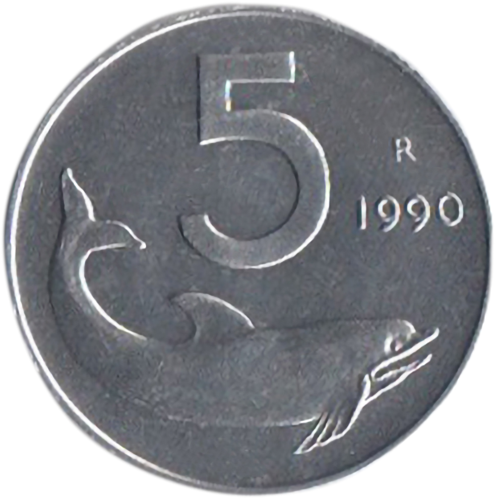 1990 Lire 5 Delfino Fior di Conio Italia