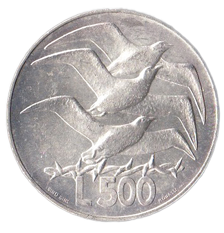1975 Lire 500 Argento Gabbiani San Marino