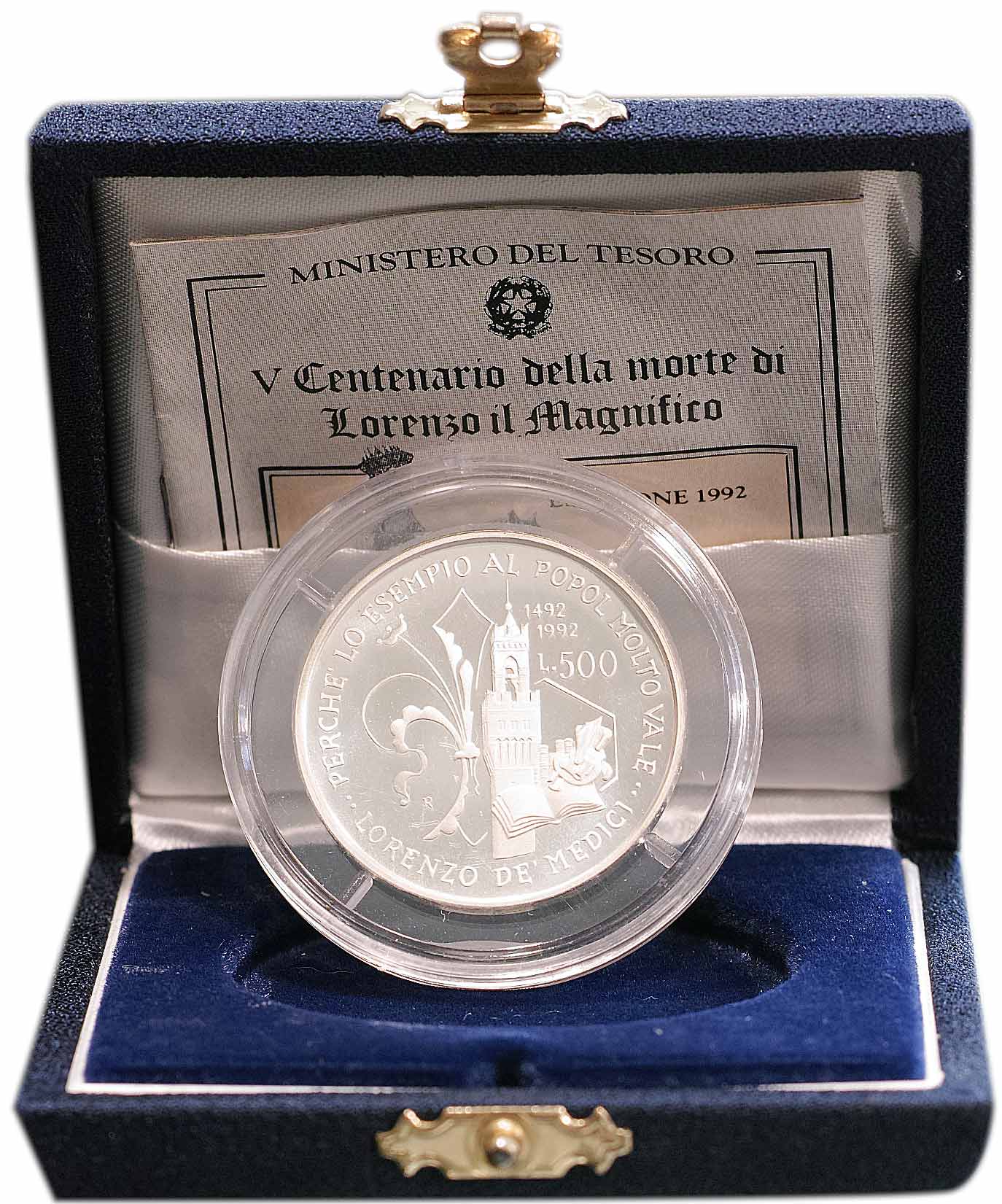 1992 - Lire 500 Argento V Centenario morte Lorenzo il Magnifico 1992 Proof