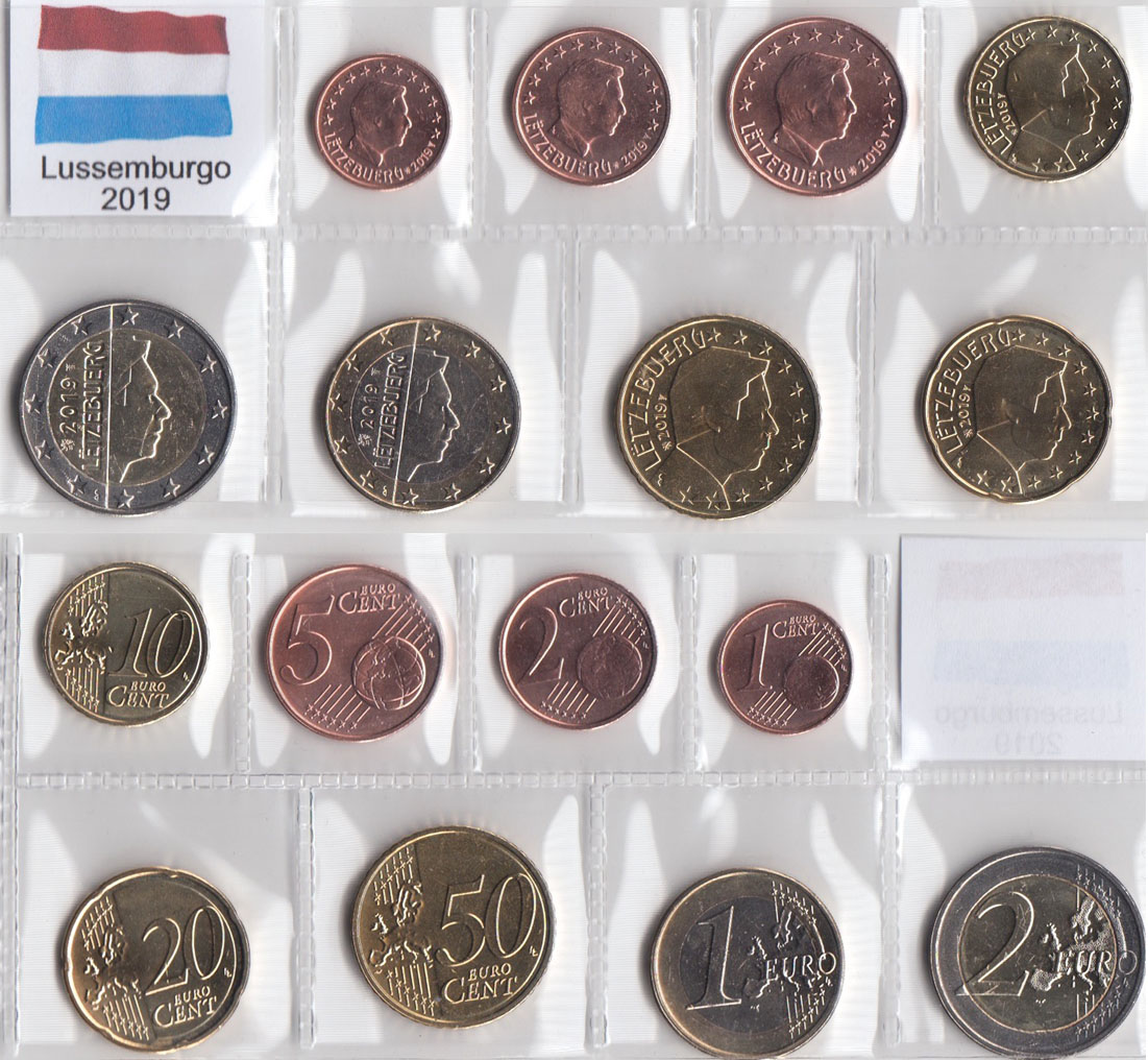 2019 - Serie 8 monete euro LUSSEMBURGO Fior di Conio