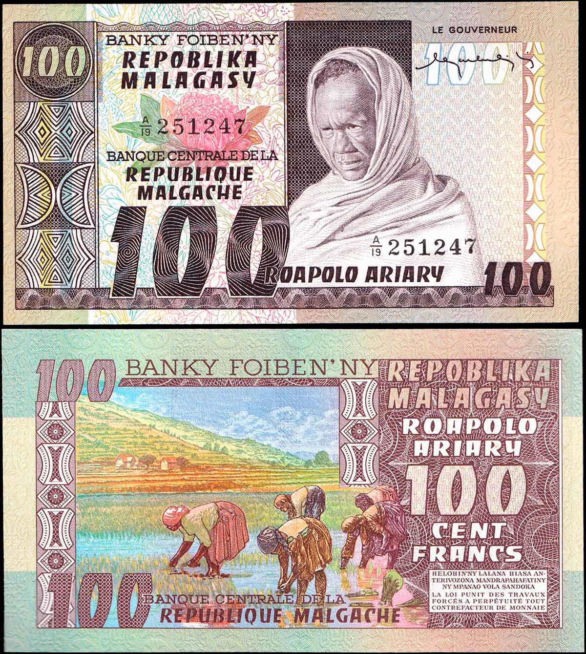 MADAGASCAR 100 Francs 1974 Fior di Stampa