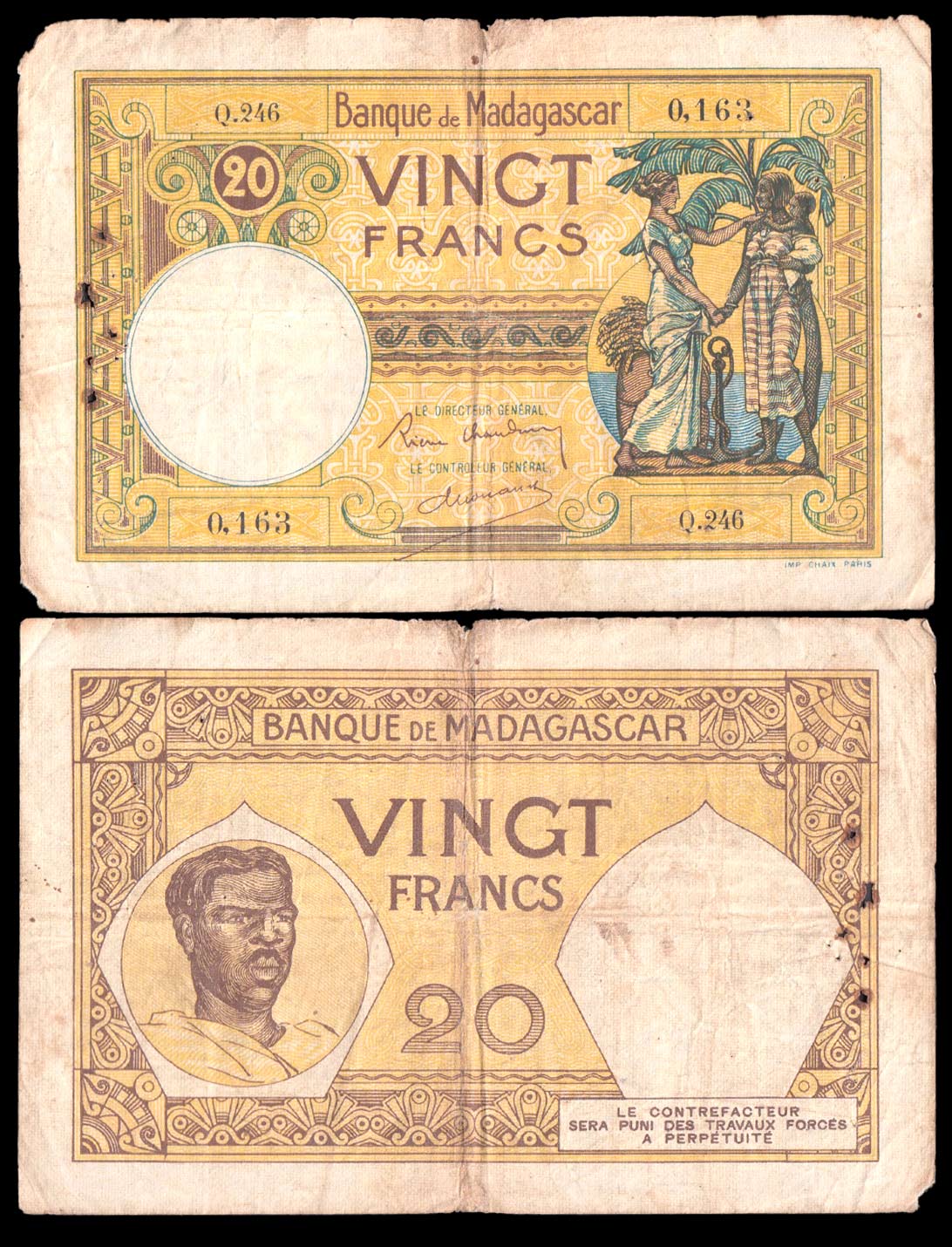 MADAGASCAR 20 Francs "Women" 1937-47 MB