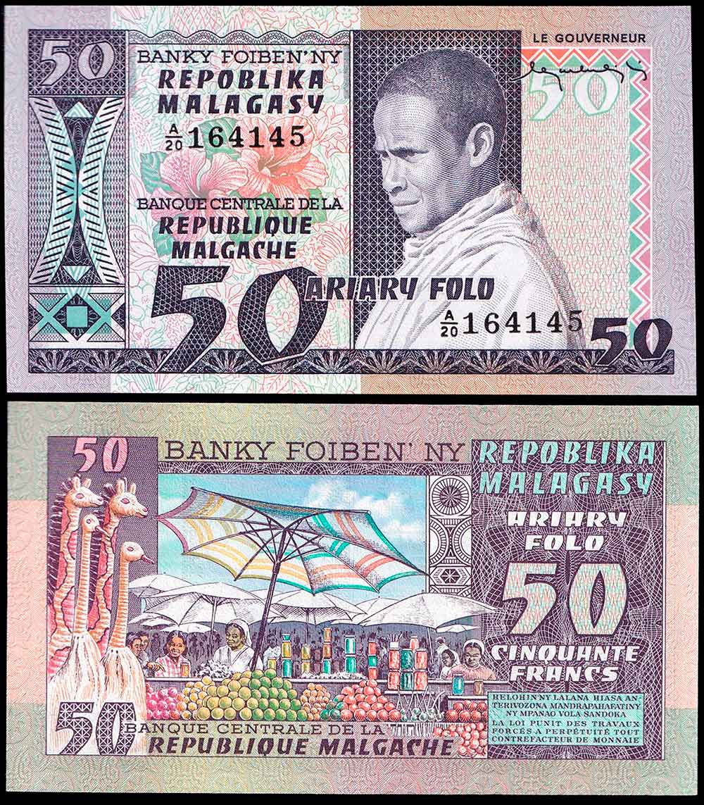 MADAGASCAR 50 Francs - 10 Ariary 1974 Fior di Stampa