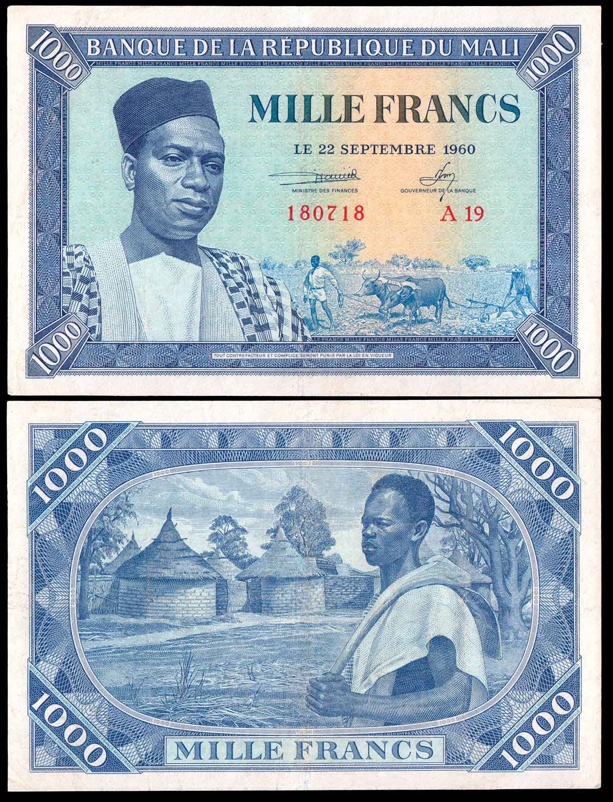 MALI Repubblica 1000 Franchi 22/09/1960 Splendida Rara