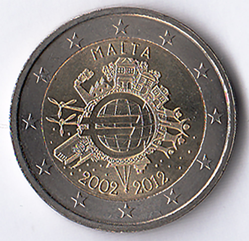 2012 - 2 Euro MALTA 10° Anniversario euro Fdc