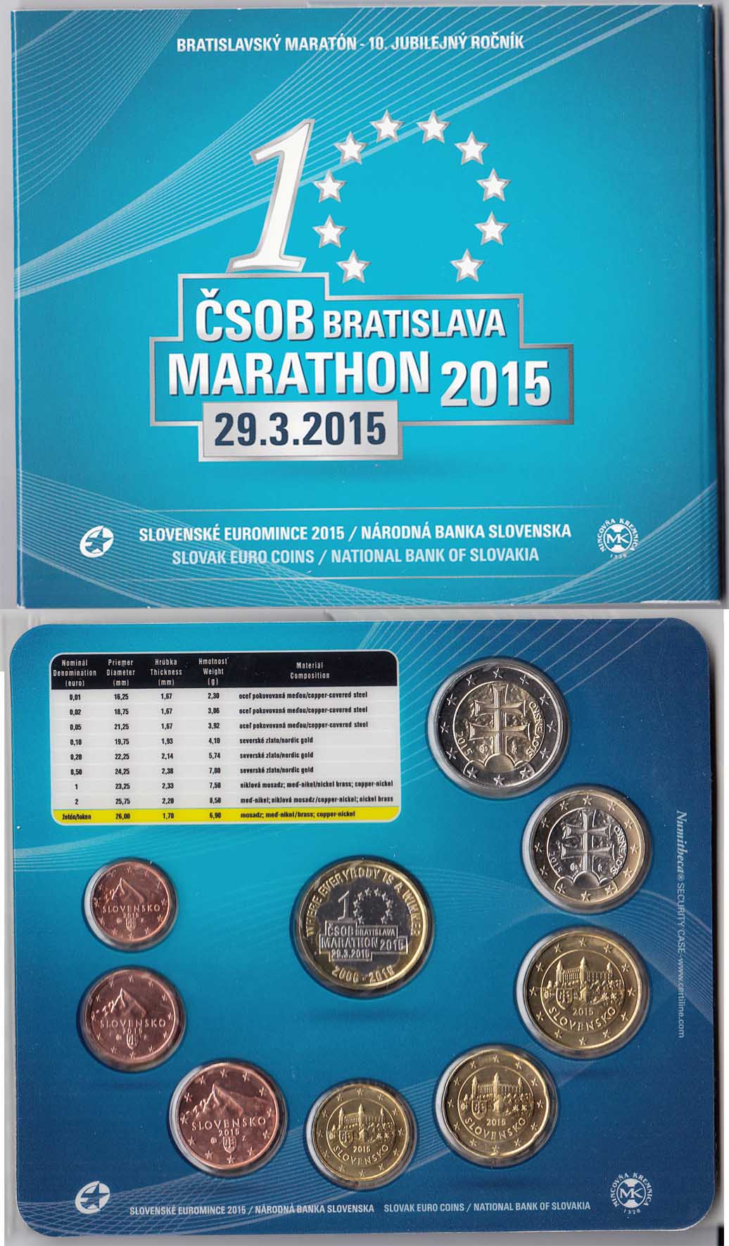 2015 SLOVACCHIA Divisionale Ufficiale Euro  Bratislava Marathon + medaglia Commemorativa