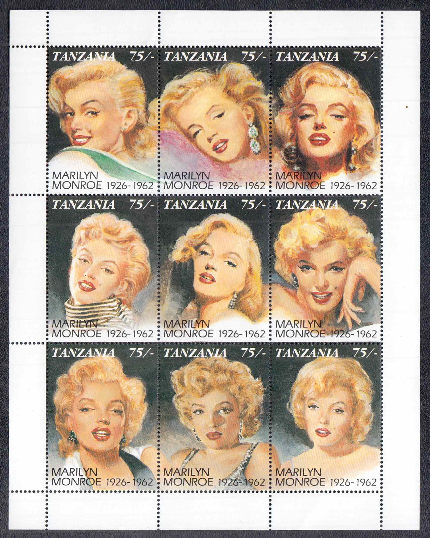 TANZANIA  1995 Minifoglio  9 Valori Legends Of Hollywood MARILYN MONROE