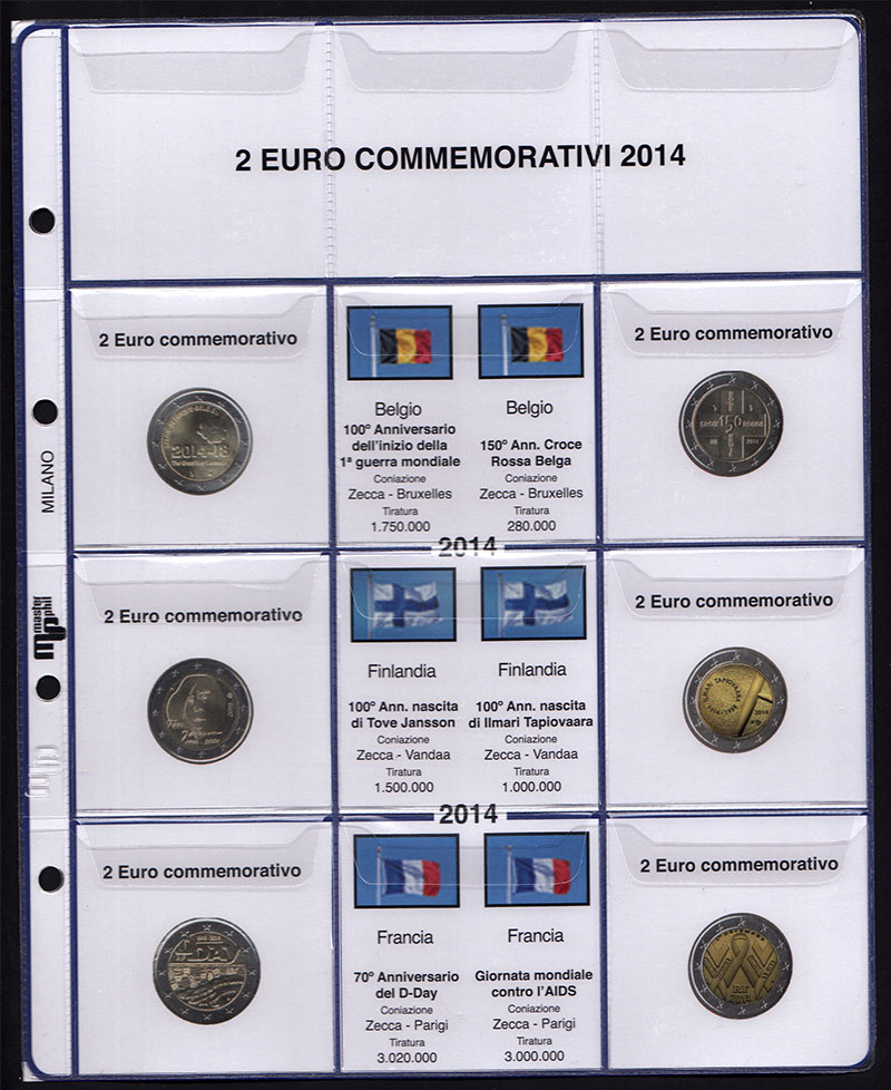 2014 Master Phil 3 fogli + tasche per 2 euro commemorativi