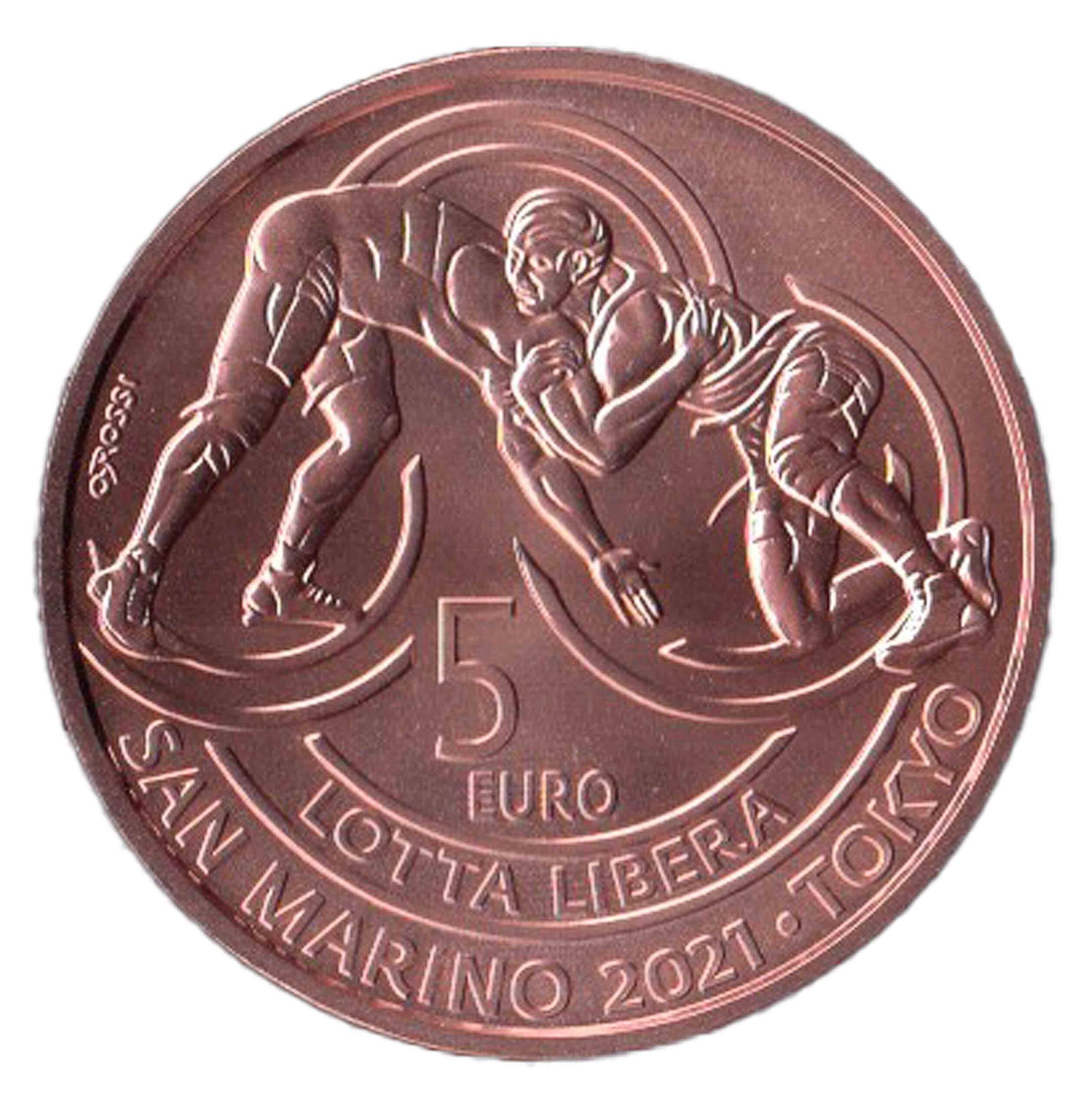 2021 - 5 Euro Rame SAN MARINO "Vittoria Medaglia Olimpica - Lotta Libera" con confezione