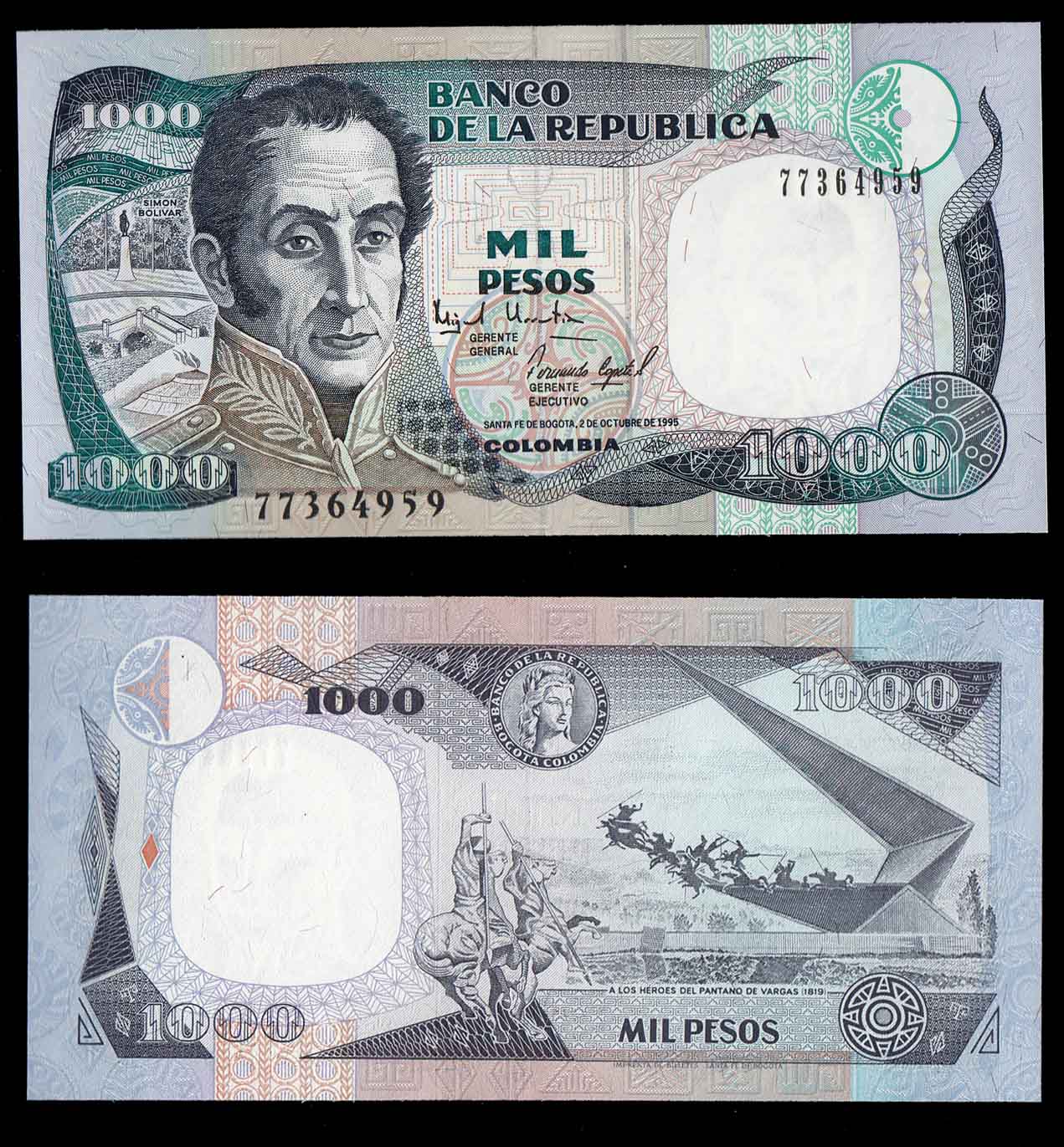 COLOMBIA 1000 Pesos 02.10.1994-95 Fior di Stampa