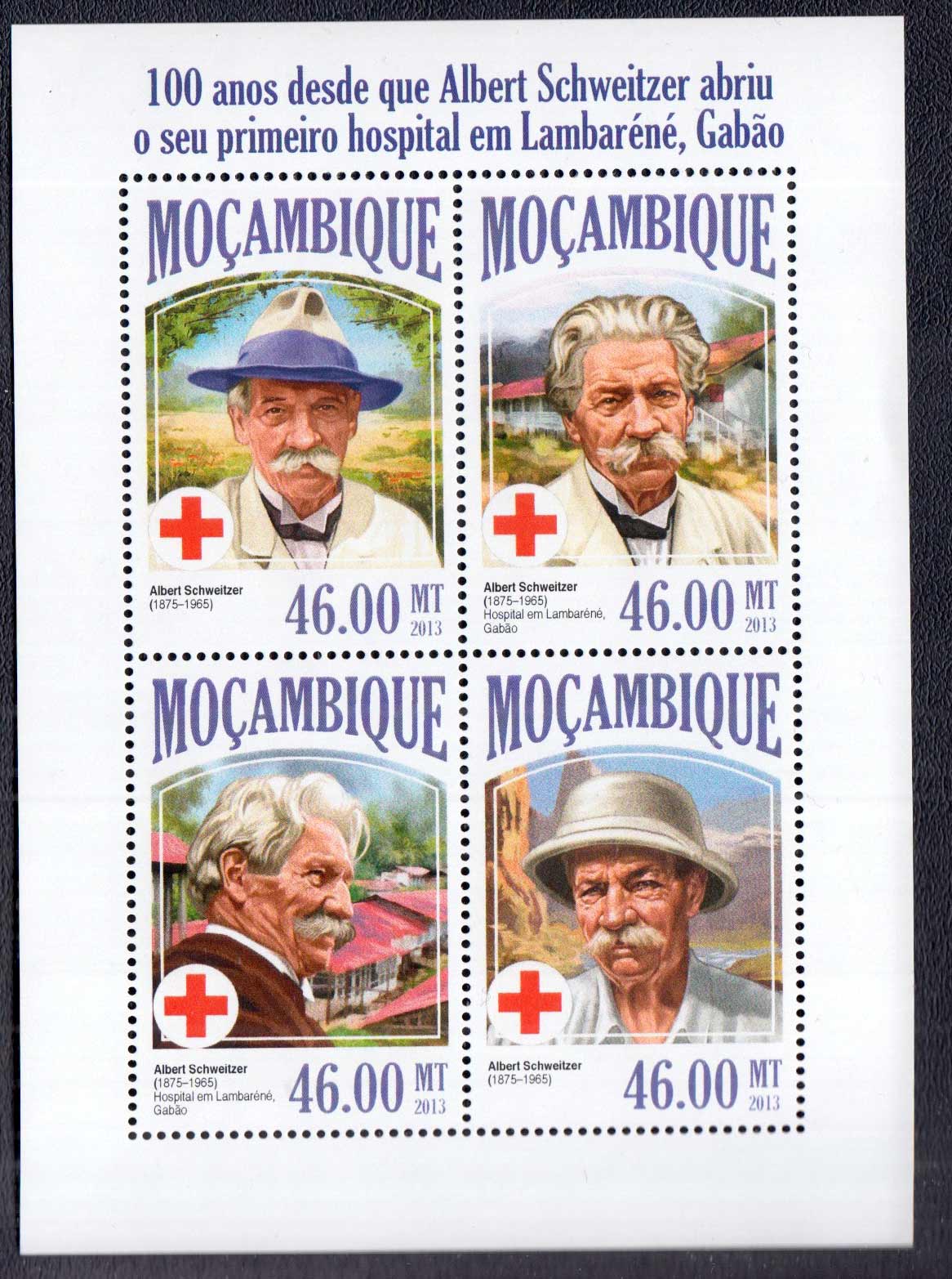 MOZAMBICO Foglietto nuovo 2013 Croce Rossa Schweitzer 4 v.