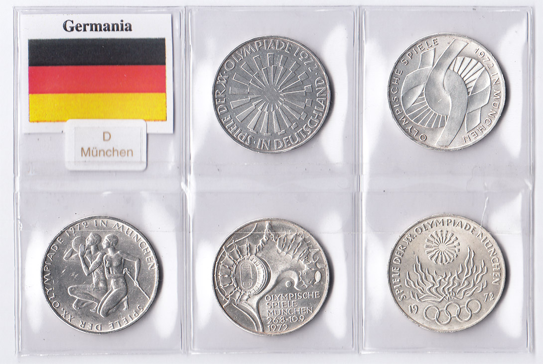 1972 -  5 monete da 10 Marchi 1972 Silver Germania Argento Olimpiadi Monaco Zecca D