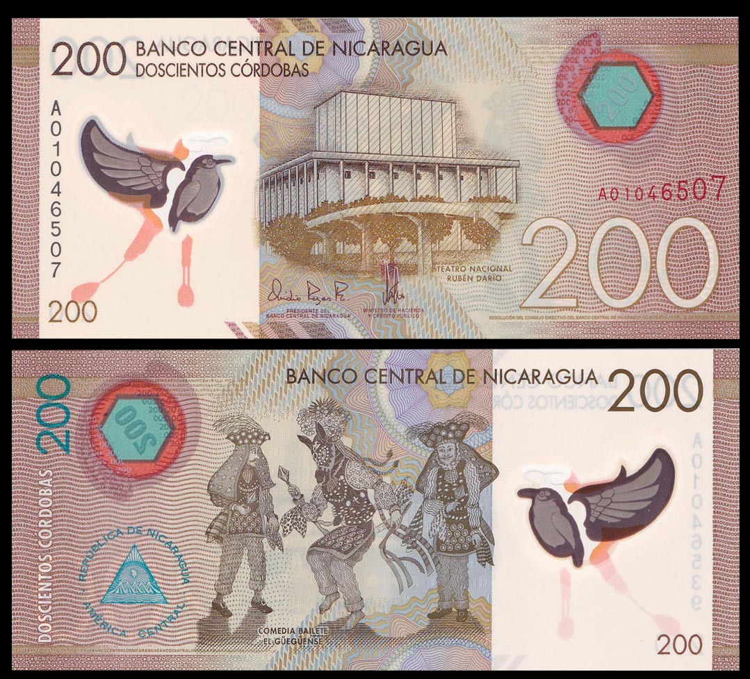 NICARAGUA 200 Cordobas 2014 (2015) Polymer Fds