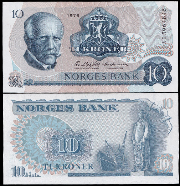 NORVEGIA 10 Kroner 1976 Pick 36 b Fior di Stampa