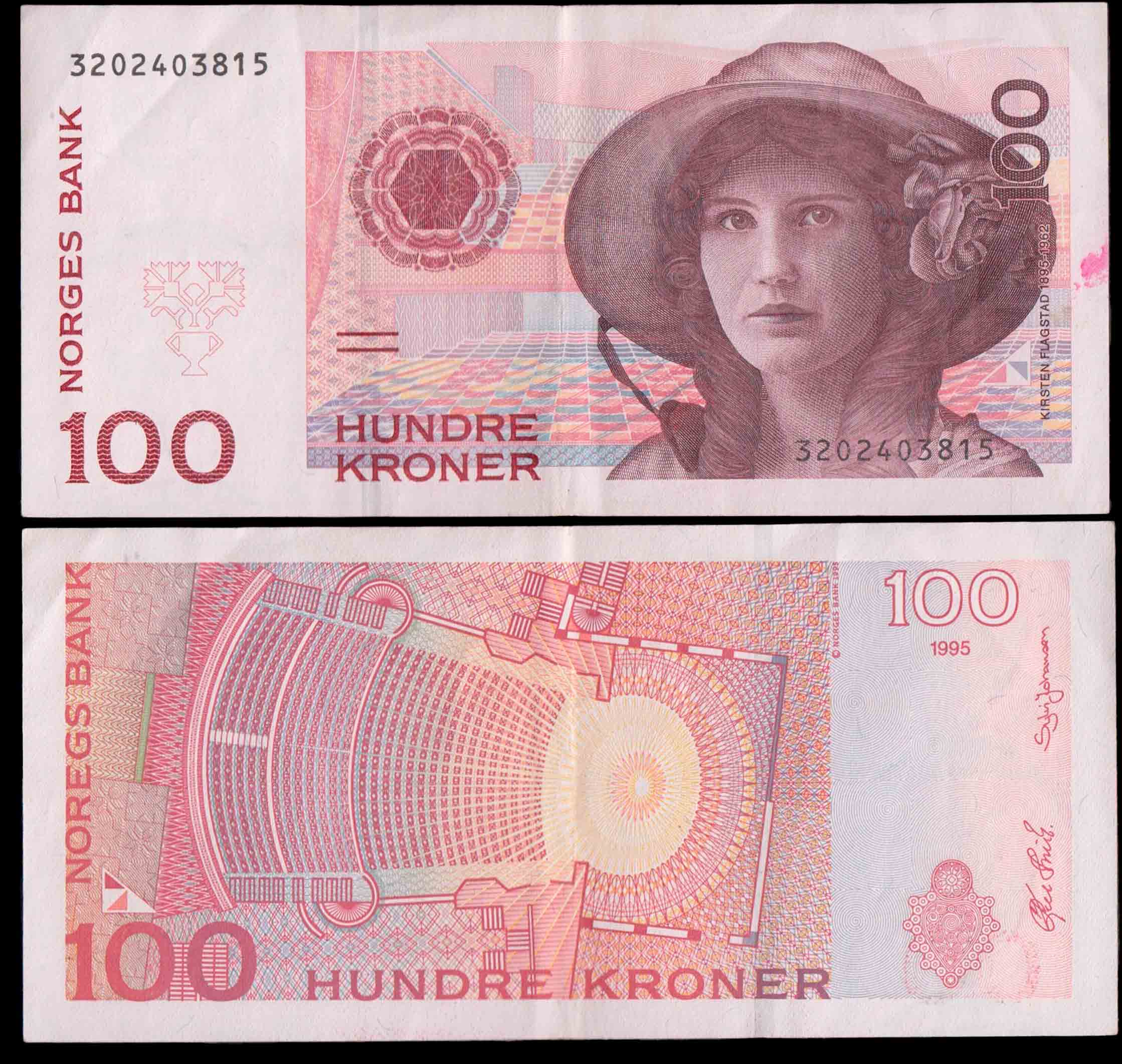 NORVEGIA 100 Kroner K Flagstad 1995 Very Fine+