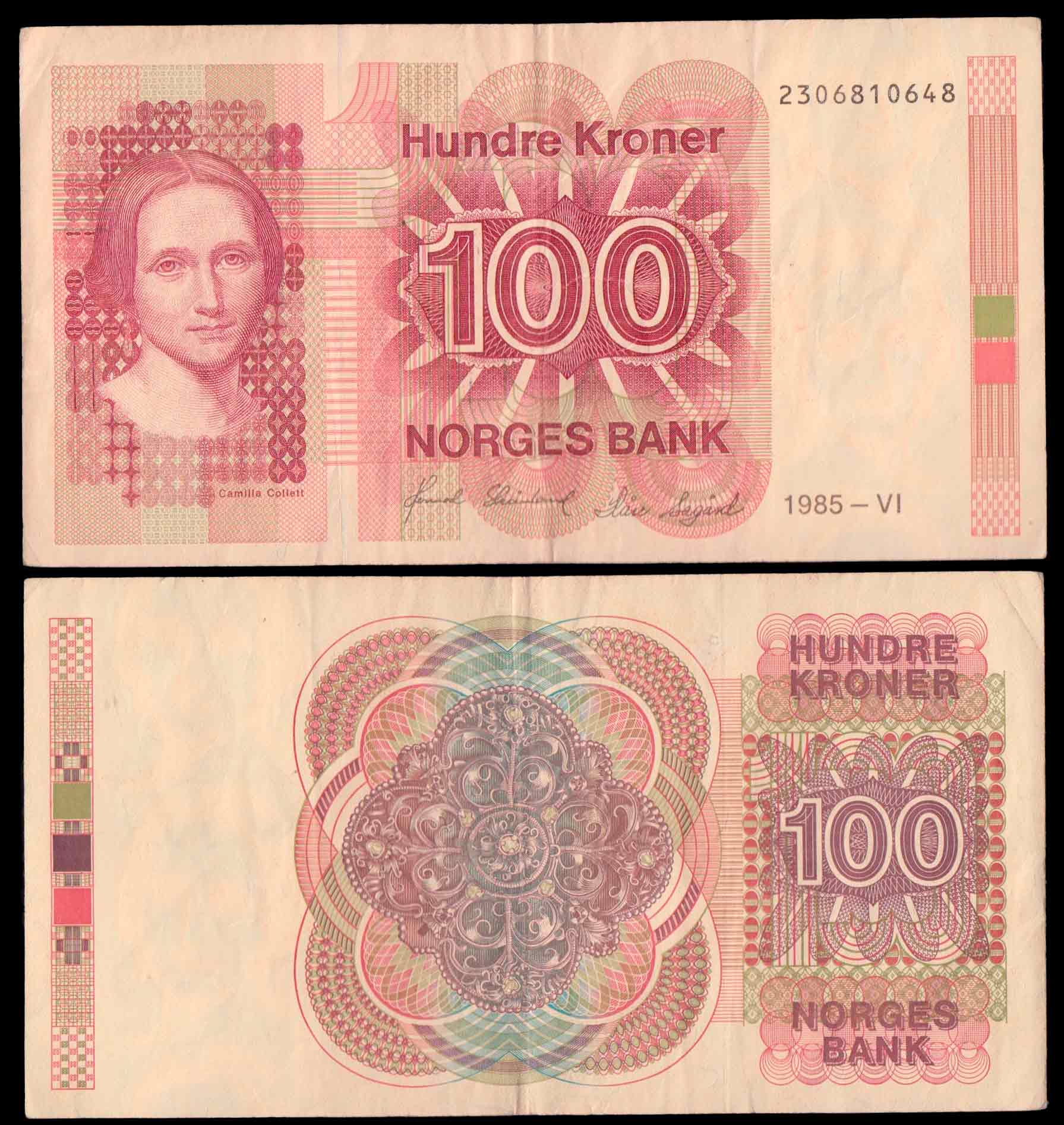 NORVEGIA 100 Kroner 1985 Camilla Collett BB+