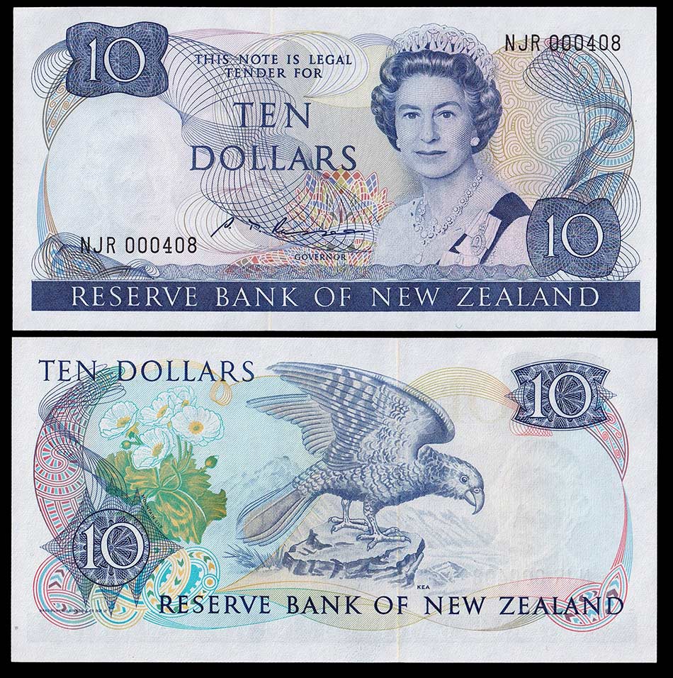 NUOVA ZELANDA 10 Dollars 1985-1989 Low Serial Number P 172b Fds