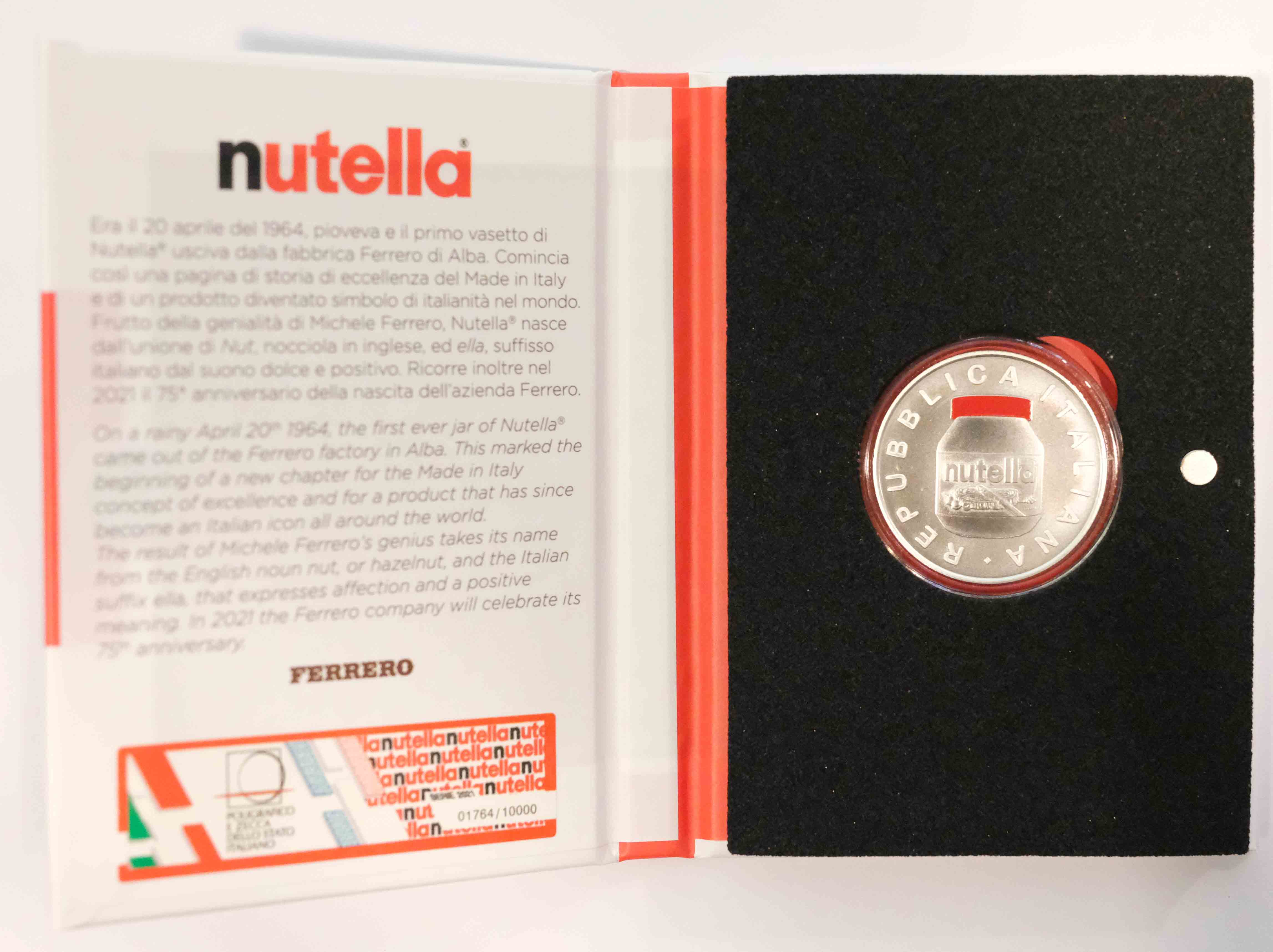 2021 - 5 Euro Argento ITALIA Eccellenze NUTELLA Tappo Rosso FDC