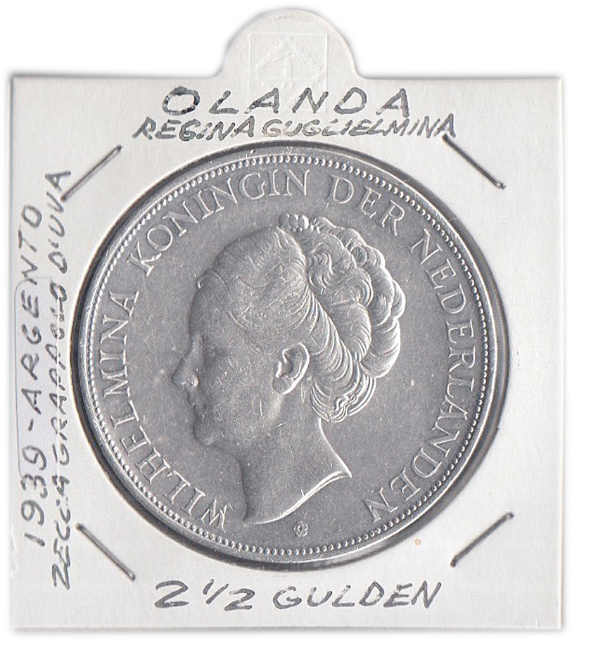 OLANDA - 2 1/2 Gulden 1939 AG Guglielmina Stupenda